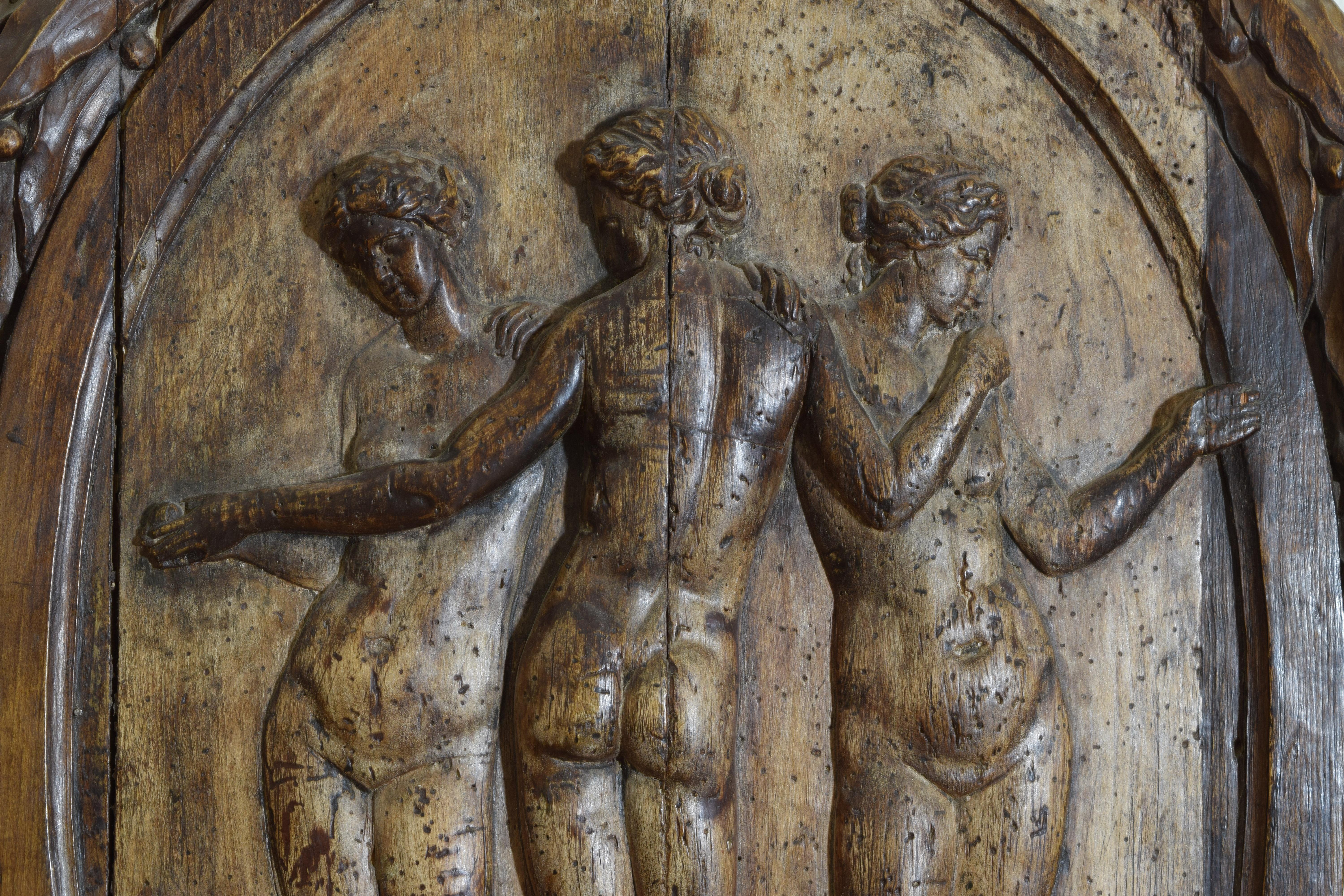 Dutch Neoclassical Carved Wooden Relief, The Three Graces, Late 18th Century For Sale 1