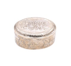 Dutch Netherlands 1872 Antique Oval Repousse Trinket Box in .875 Sterling Silver