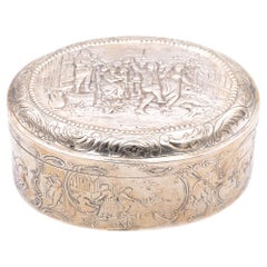 Dutch Netherlands 1872 Antique Oval Repousse Trinket Box in .875 Sterling Silver