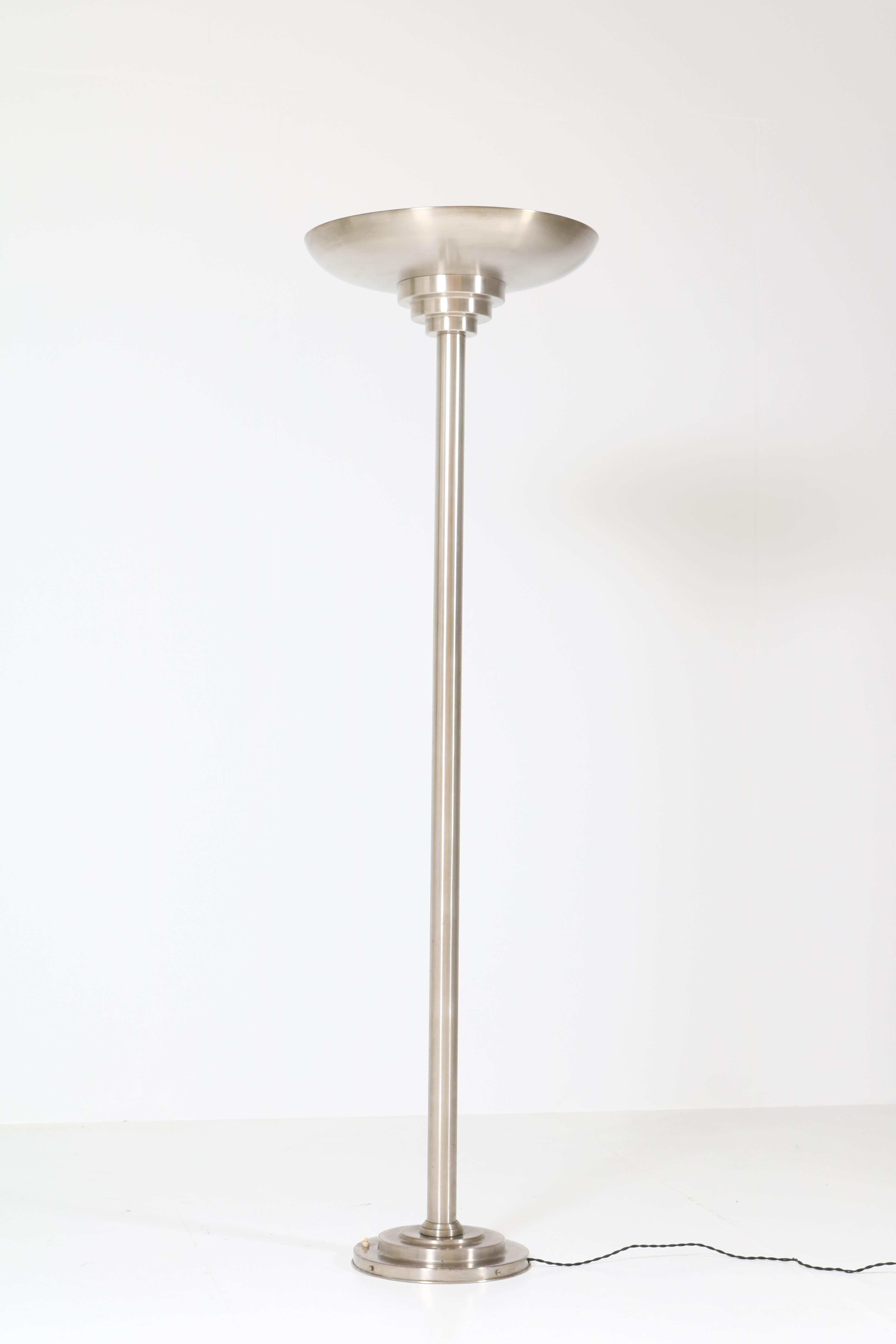 Dutch Nickel-Plated Brass Art Deco Floor Lamp, 1930s 1