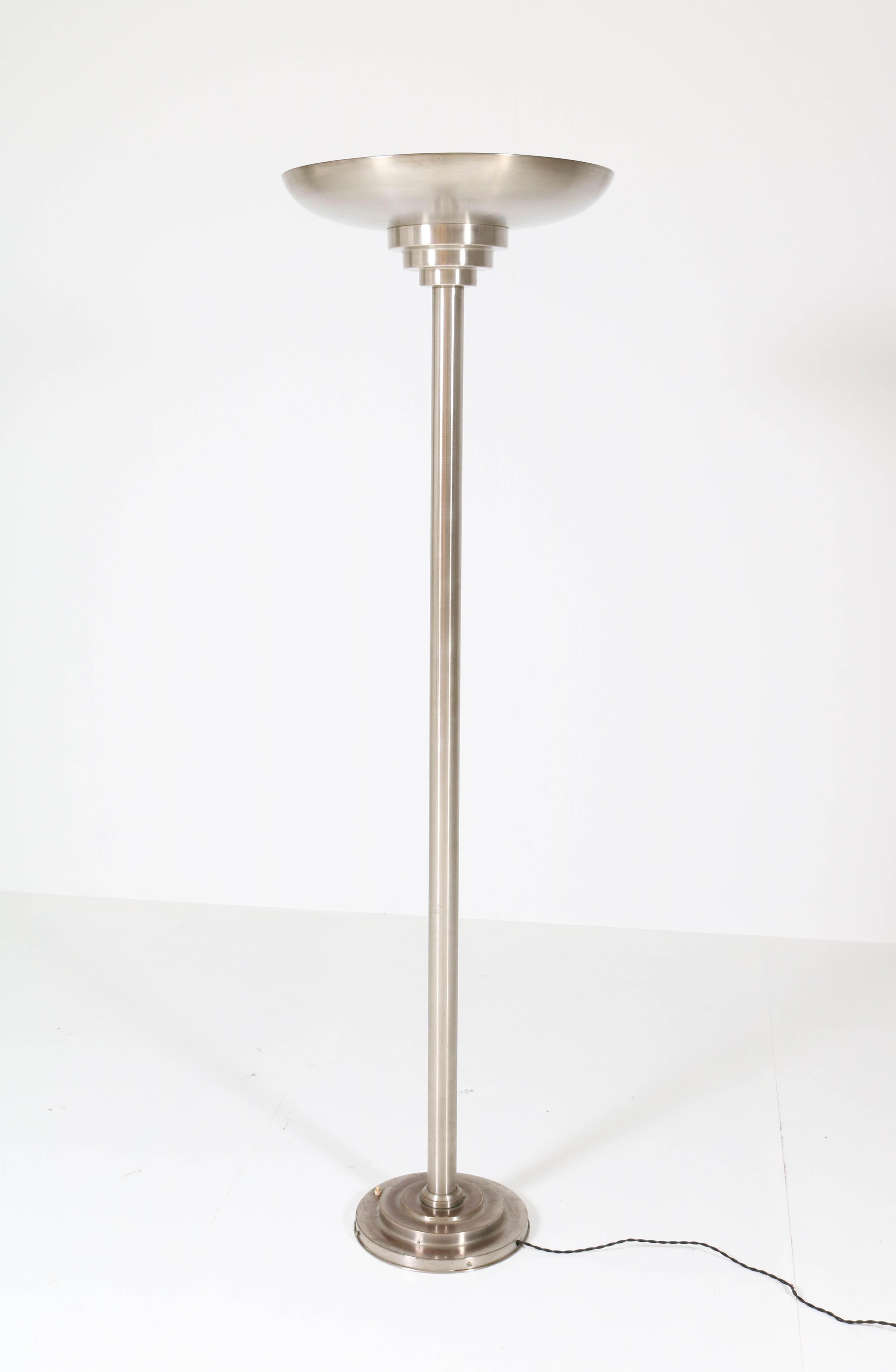 Dutch Nickel-Plated Brass Art Deco Floor Lamp, 1930s 2