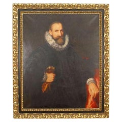 Dutch Nobleman Portrait, Hand-Crafted Biedermeier, Late 20th Century