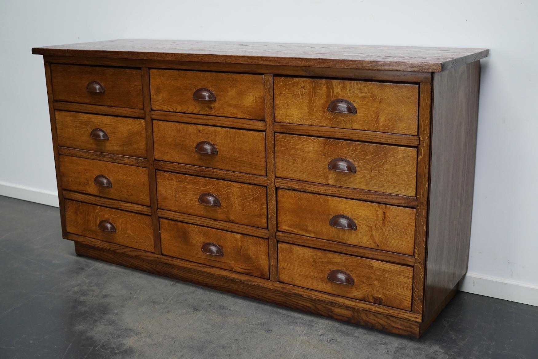 Industrial Dutch Oak Apothecary Cabinet or Bank of Drawers, Mid-20th Century