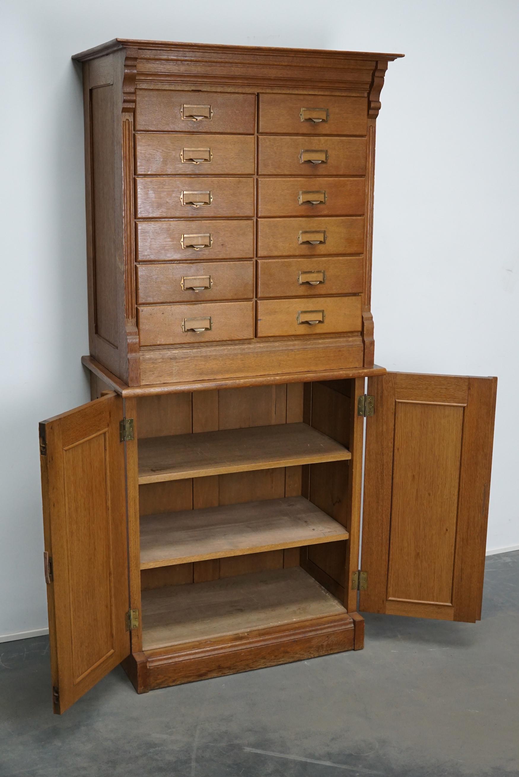 Industrial Dutch Oak Apothecary or Filing Cabinet, 1930s For Sale