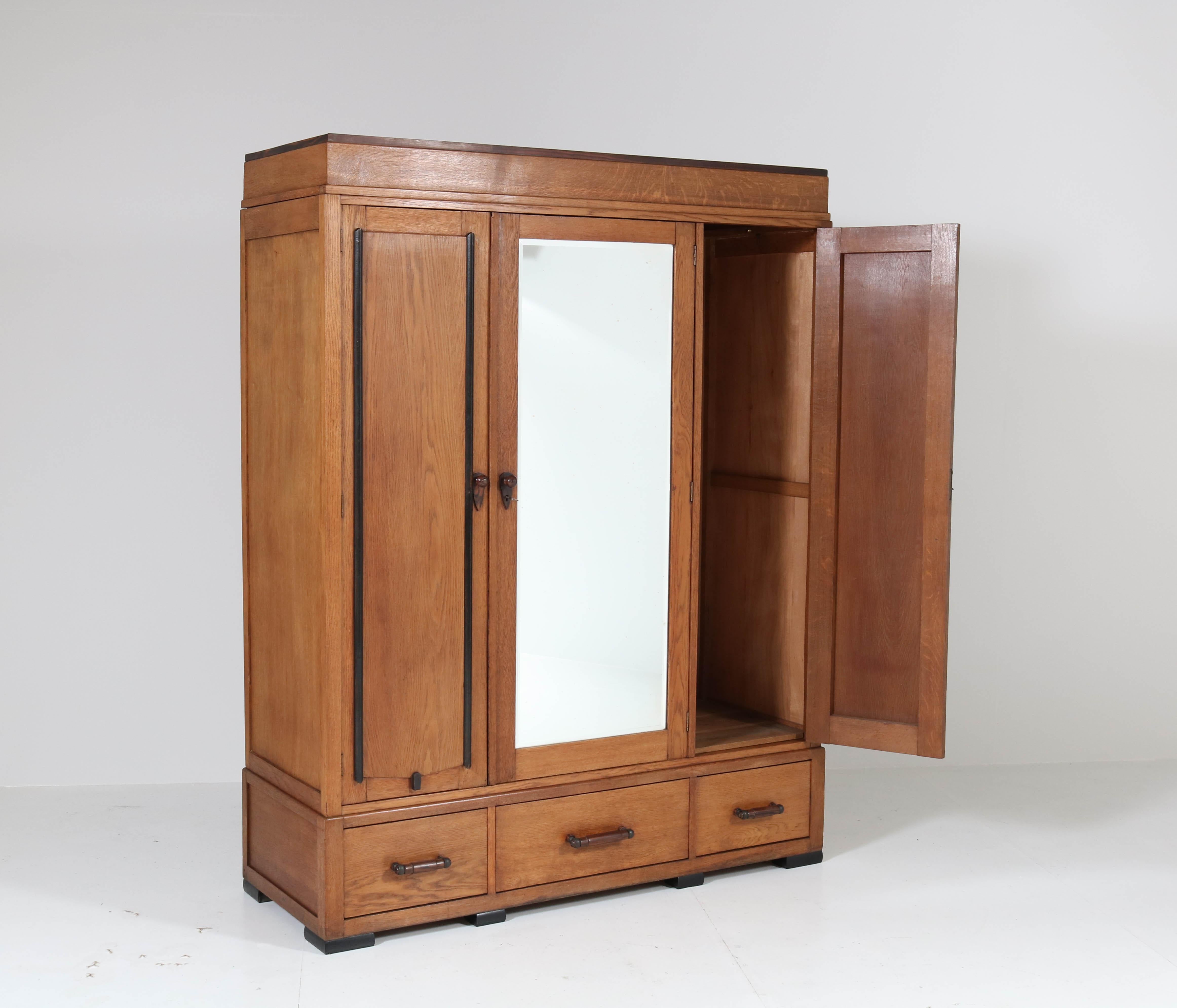 Dutch Oak Art Deco Amsterdam School Armoir or Wardrobe, 1920s 3