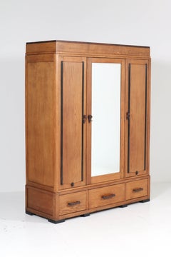 Dutch Oak Art Deco Amsterdam School Armoir or Wardrobe, 1920s