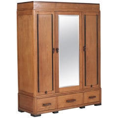 Dutch Oak Art Deco Amsterdam School Armoir or Wardrobe, 1920s