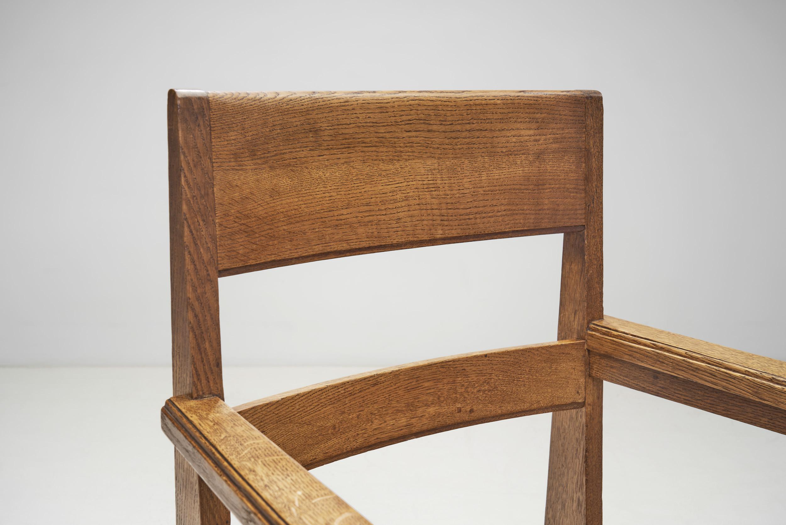 Art-déco-Stühle aus niederländischer Eiche mit Binsensitzen aus Binsen, Niederlande 1920er Jahre im Angebot 1