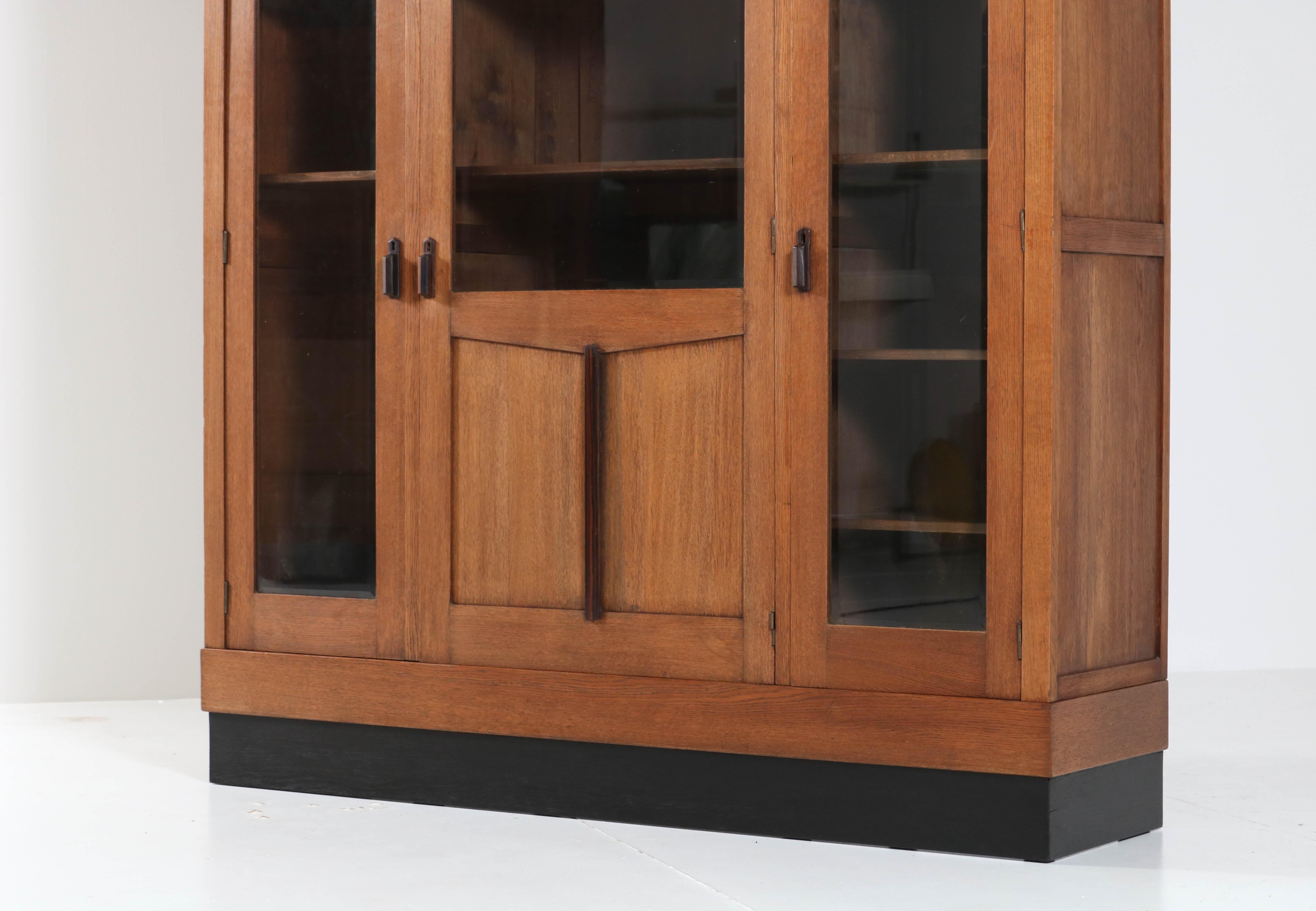 Dutch Oak Art Deco Haagse School Bookcase with Beveled Glass, 1920s 1