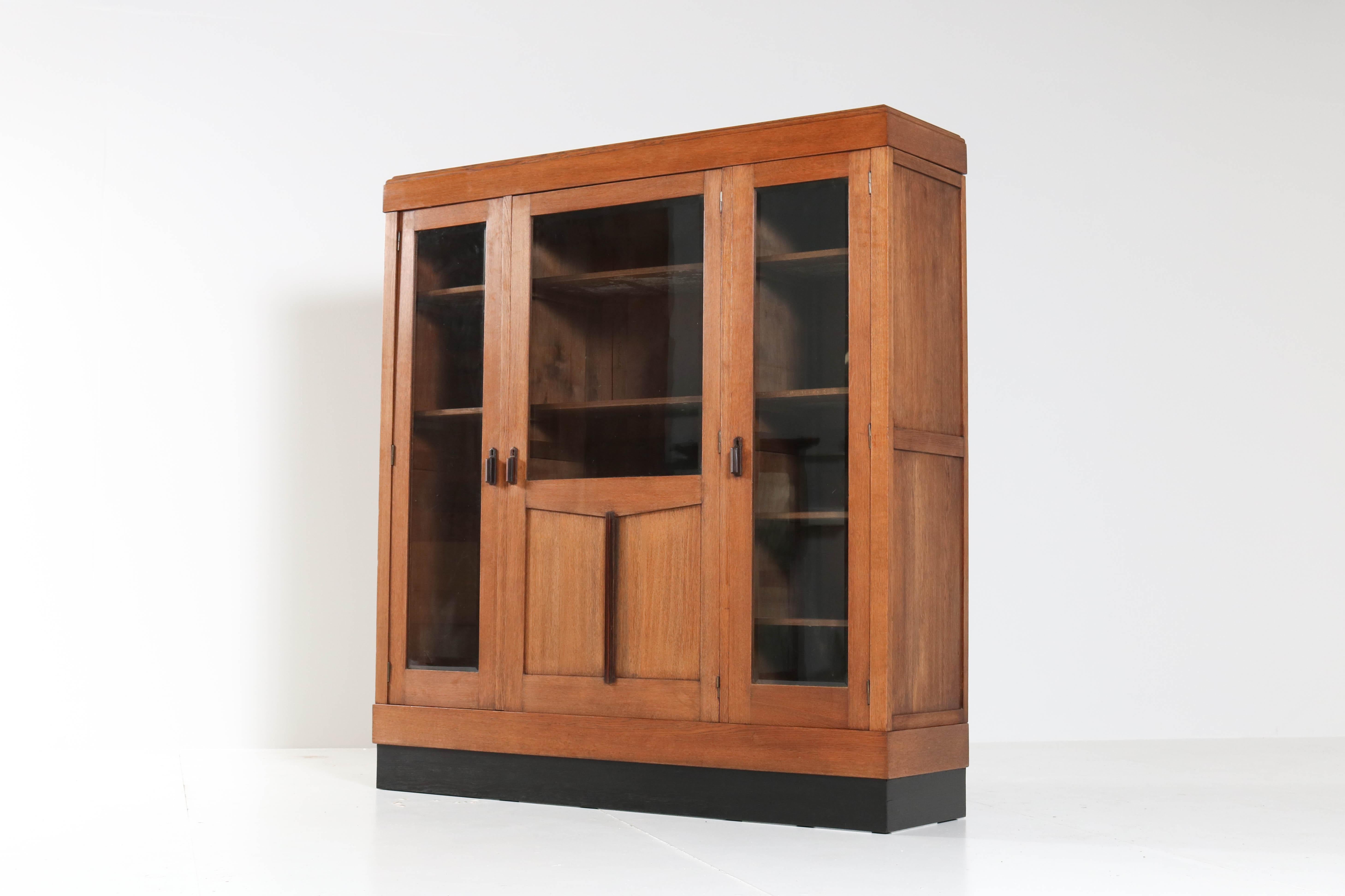 Dutch Oak Art Deco Haagse School Bookcase with Beveled Glass, 1920s 2