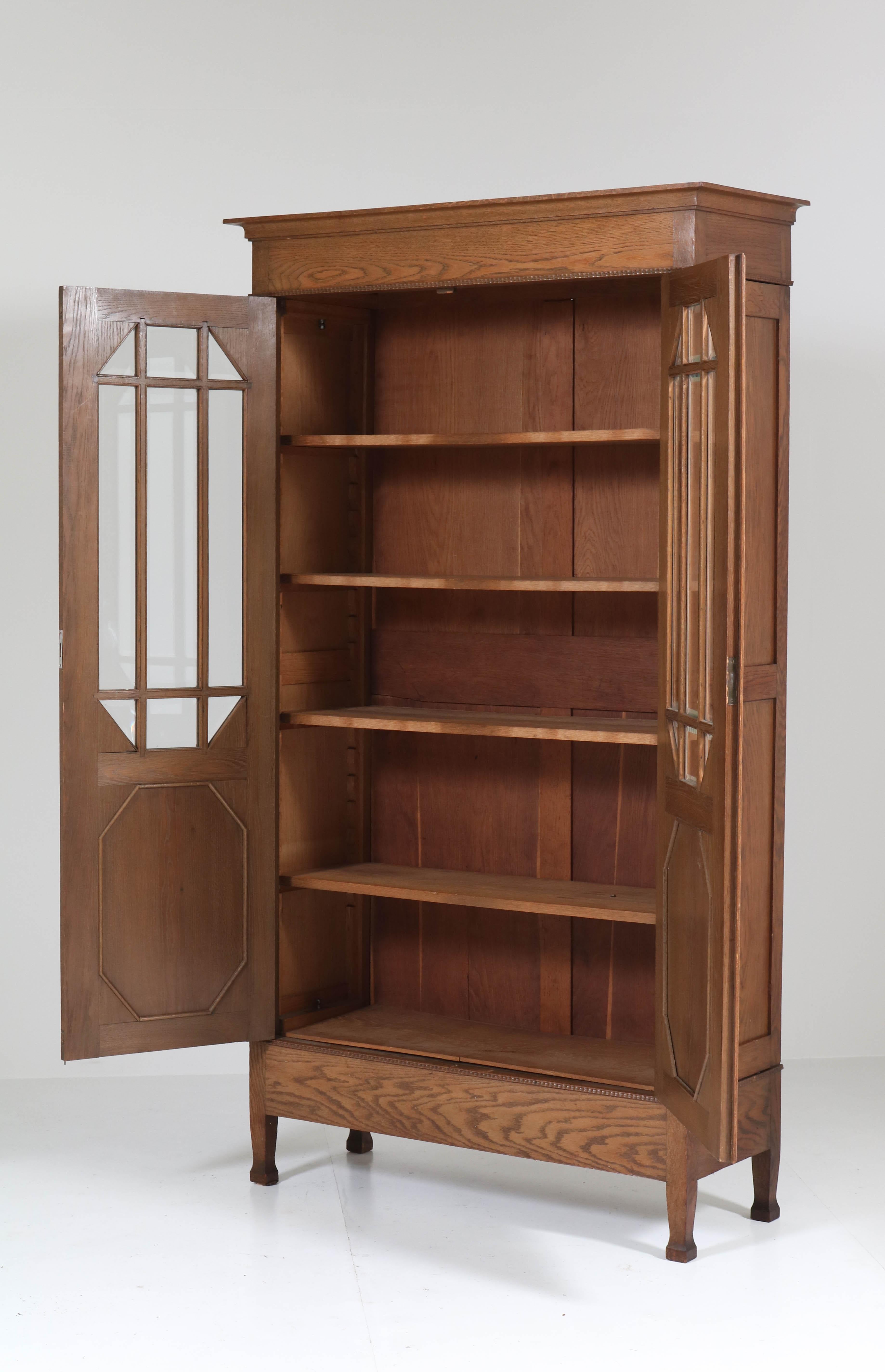 Dutch Oak Art Nouveau Arts & Crafts Bookcase with Beveled Glass, 1900s 3