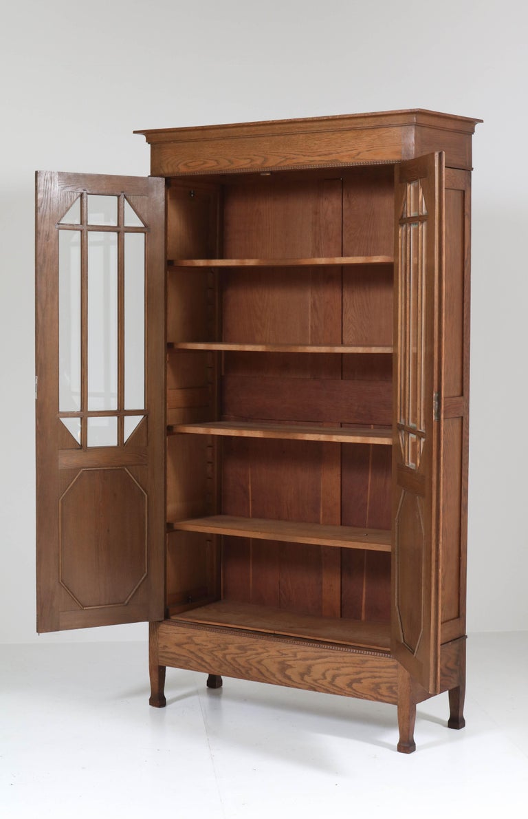 Dutch Oak Art Nouveau Arts and Crafts Bookcase with Beveled Glass
