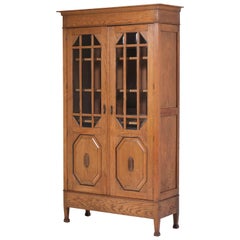 Dutch Oak Art Nouveau Arts & Crafts Bookcase with Beveled Glass, 1900s