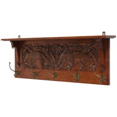 Dutch Oak Art Nouveau Arts 
Crafts Coat Rack, 1900s