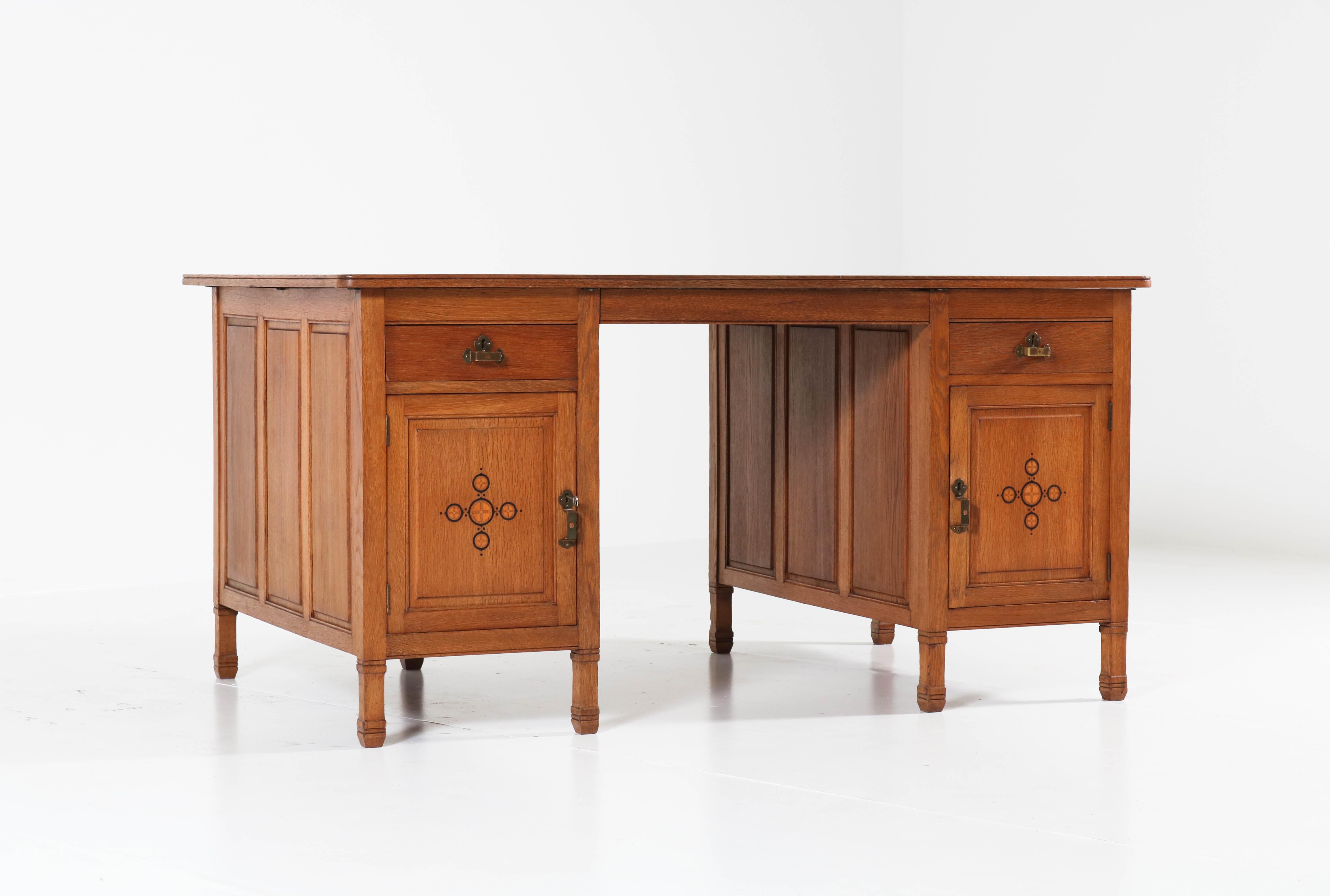 Dutch Oak Art Nouveau Arts & Crafts Partners Desk by K.P.C. de Bazel, 1900s In Good Condition In Amsterdam, NL