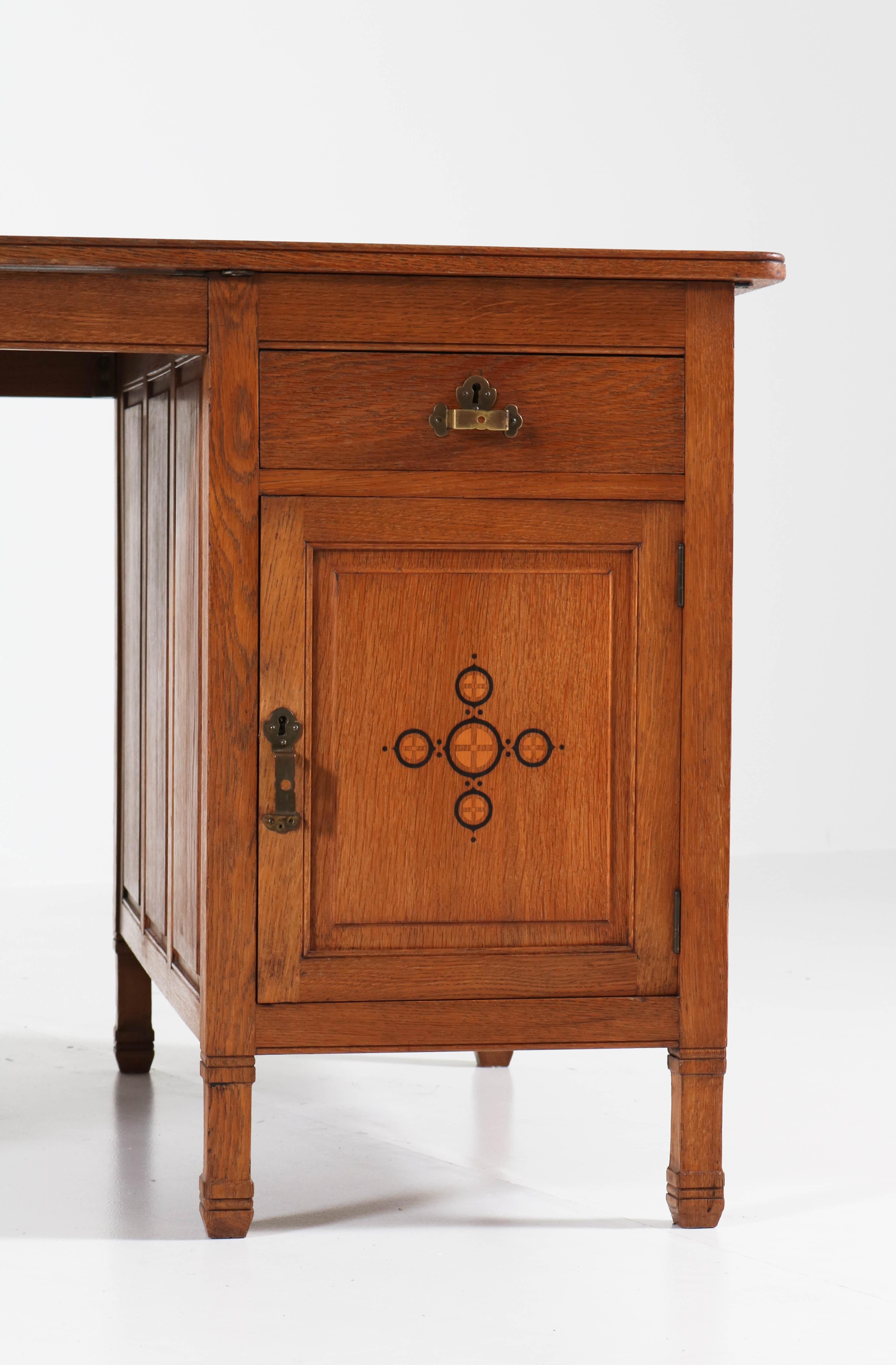 Brass Dutch Oak Art Nouveau Arts & Crafts Partners Desk by K.P.C. de Bazel, 1900s