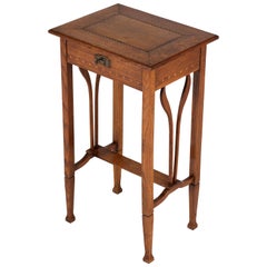 Dutch Oak Art Nouveau Arts & Crafts Sewing Table with Inlay, 1900s