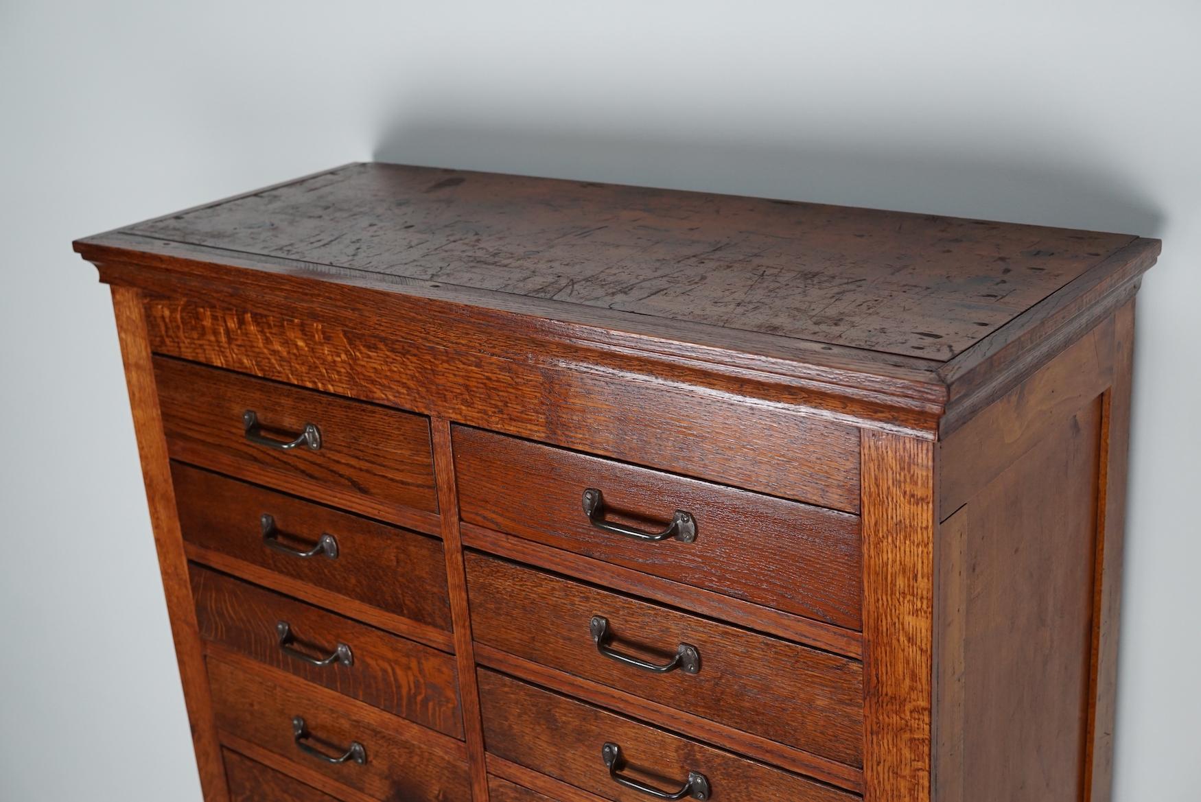 Dutch Oak & Beech Industrial Apothecary or Filing Cabinet, 1930s 10