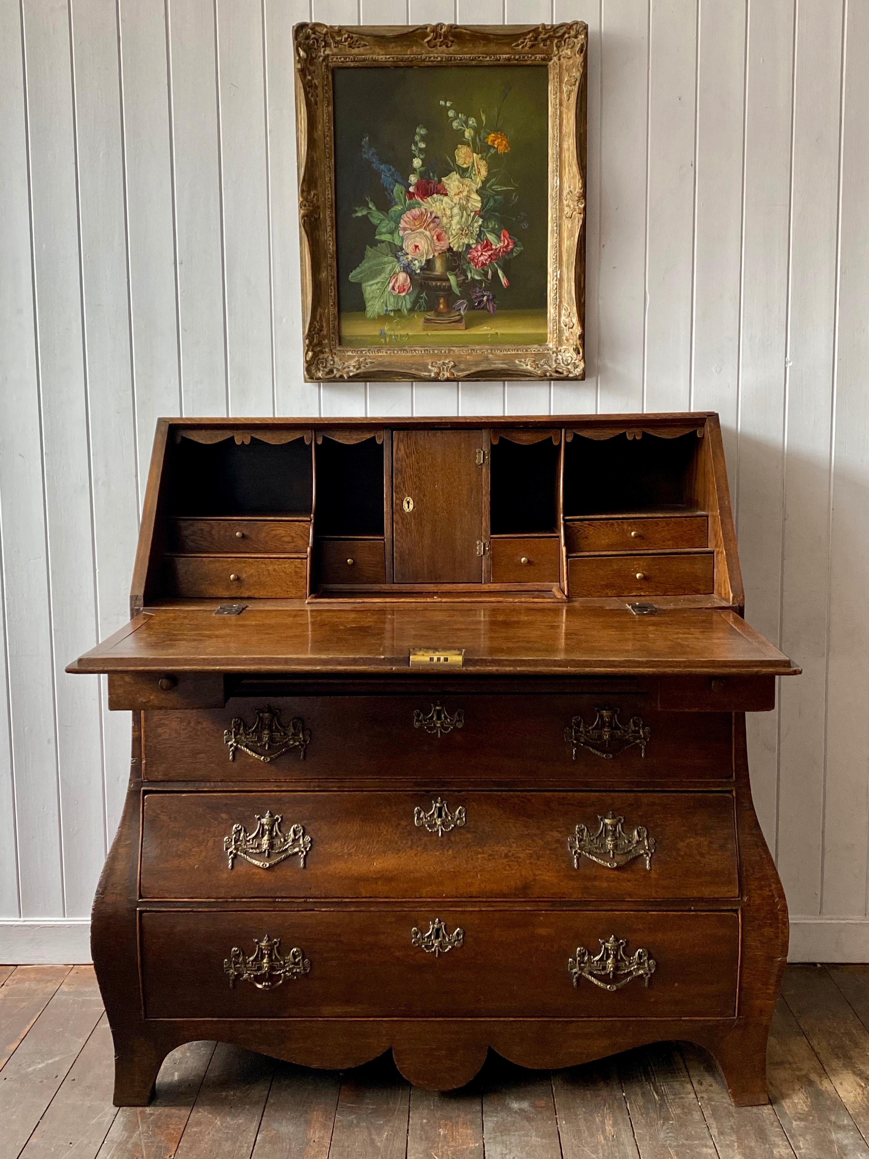 Early 19th Century Dutch Oak Bombe Bureau Secretaire, Circa 1800 For Sale