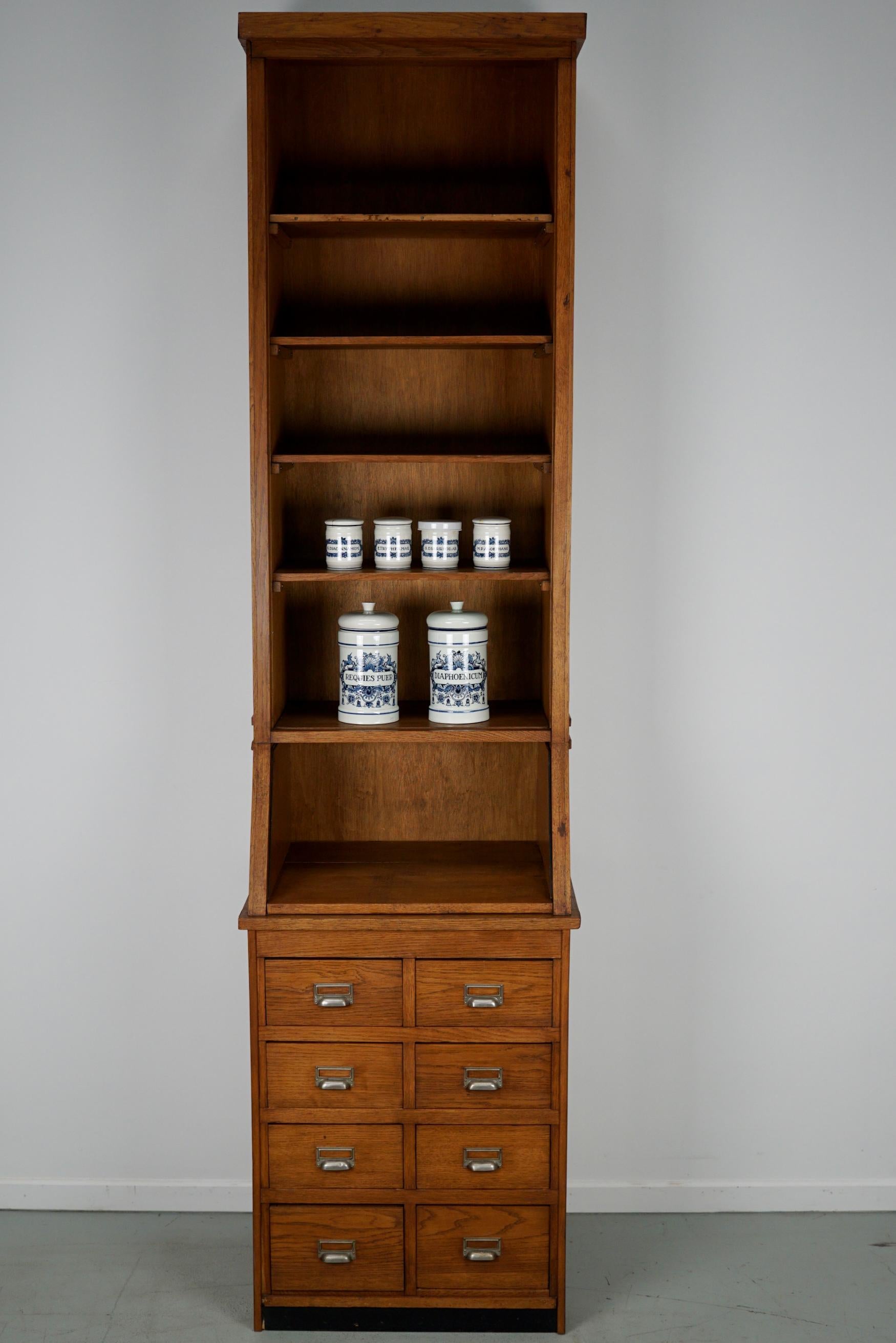 Industrial Dutch Oak Grocery Store / Apothecary Shop Cabinet, 1920/30s For Sale