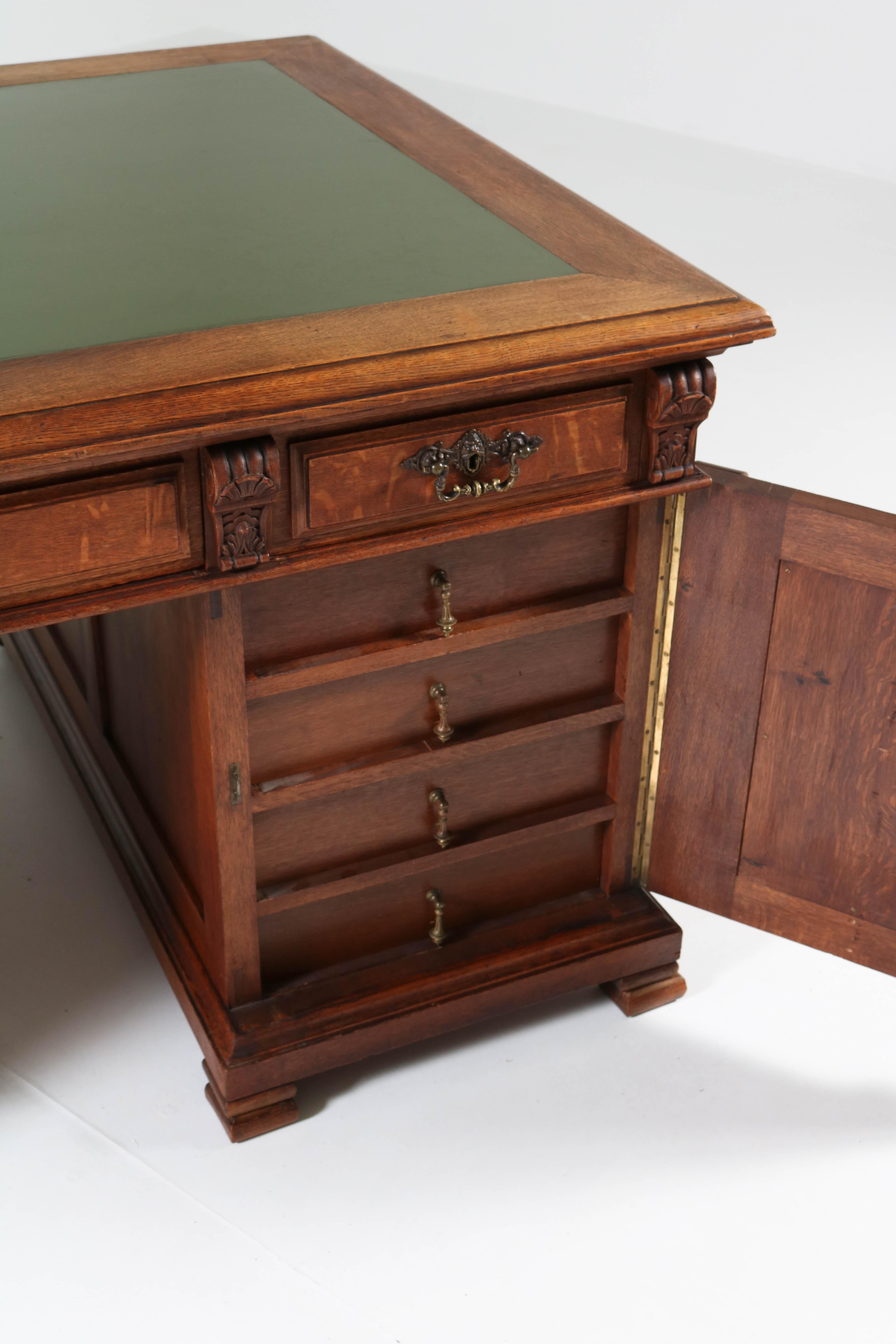 Dutch Oak Renaissance Revival Pedestal Partner Desk, 1890s 3