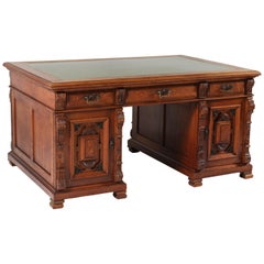 Dutch Oak Renaissance Revival Pedestal Partner Desk, 1890s