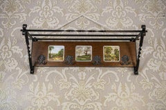 Dutch Oak Wall Coat Rack with Decorative Tiles, 1950s