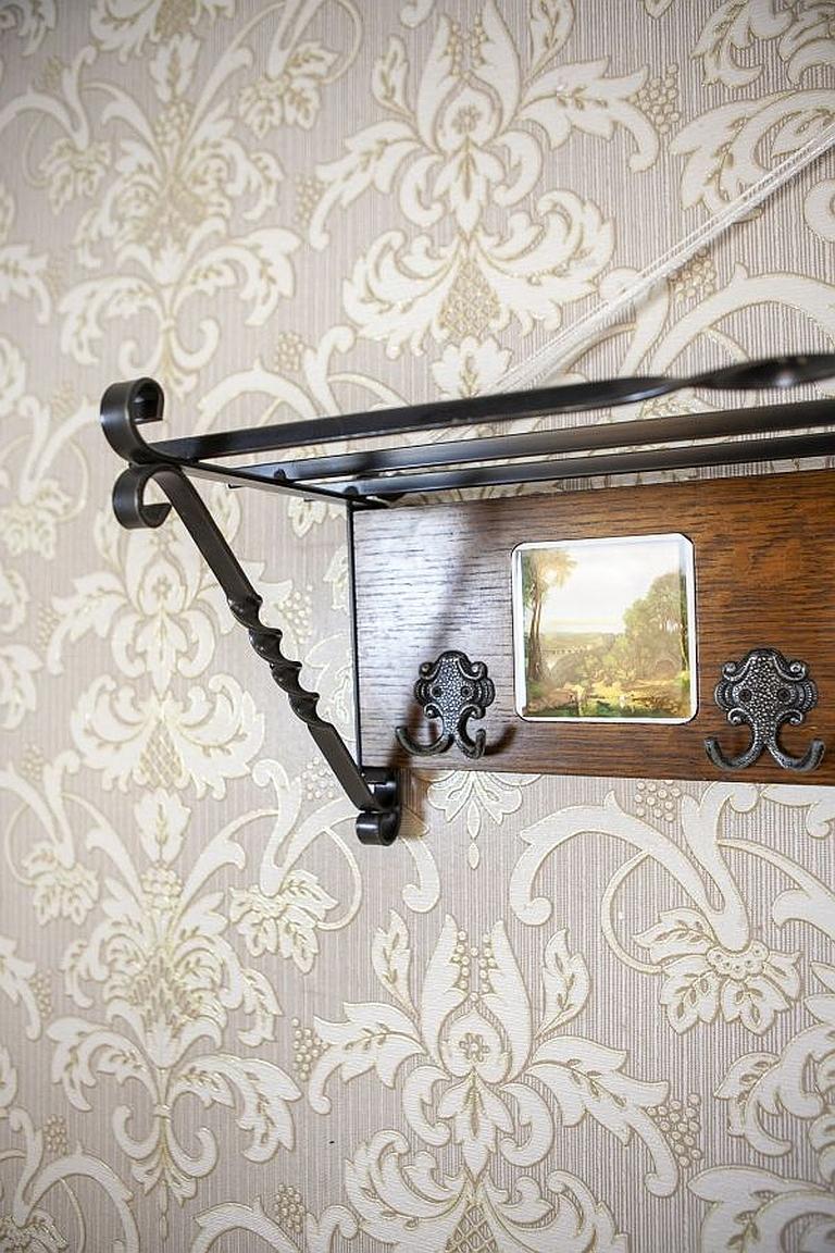 Ceramic Dutch Oak Wall Coat Rack with Decorative Tiles from the Early 20th Century For Sale