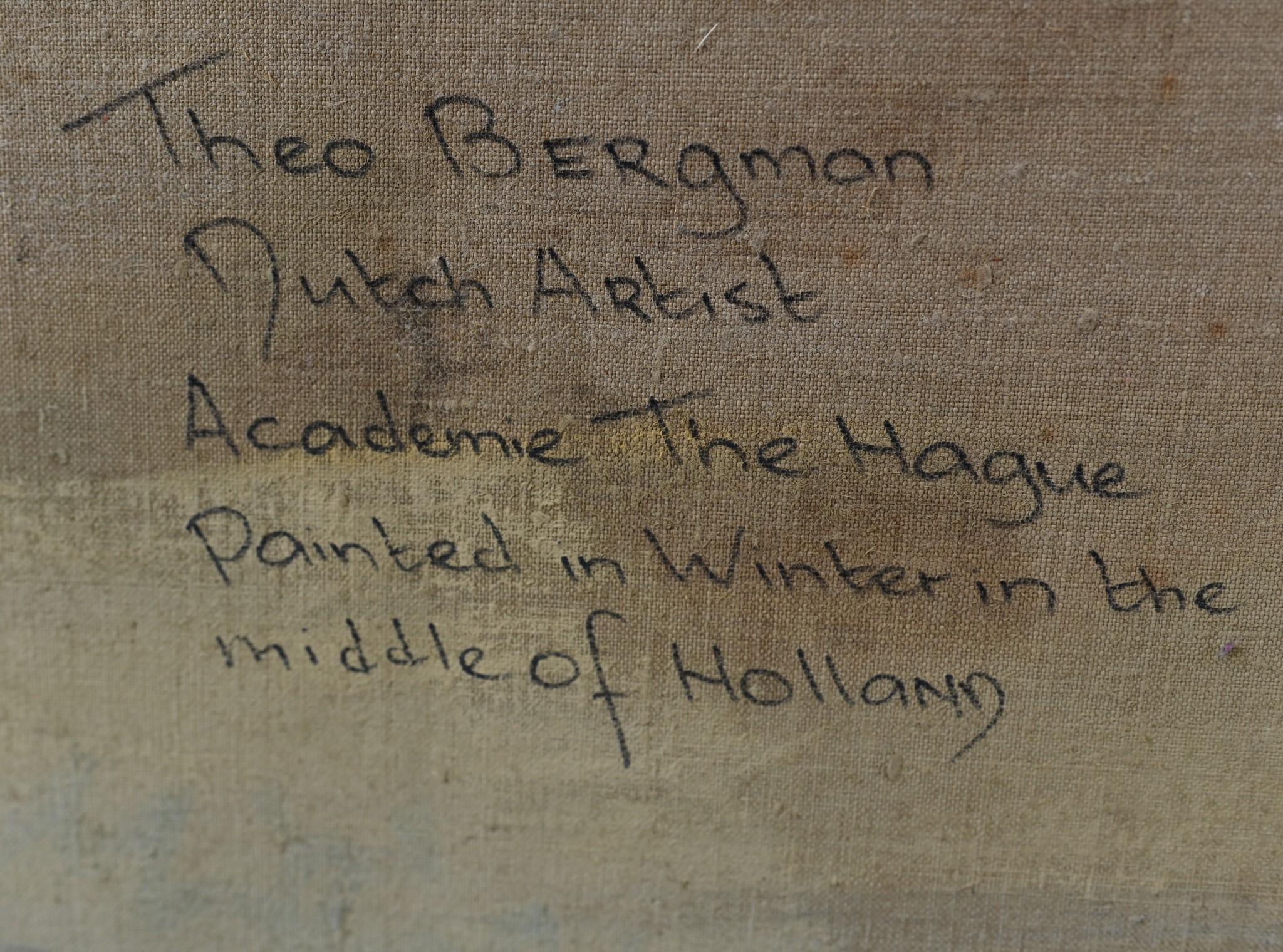 Pittura ad olio olandese Paesaggio congelato firmata T. Bergman in vendita 5