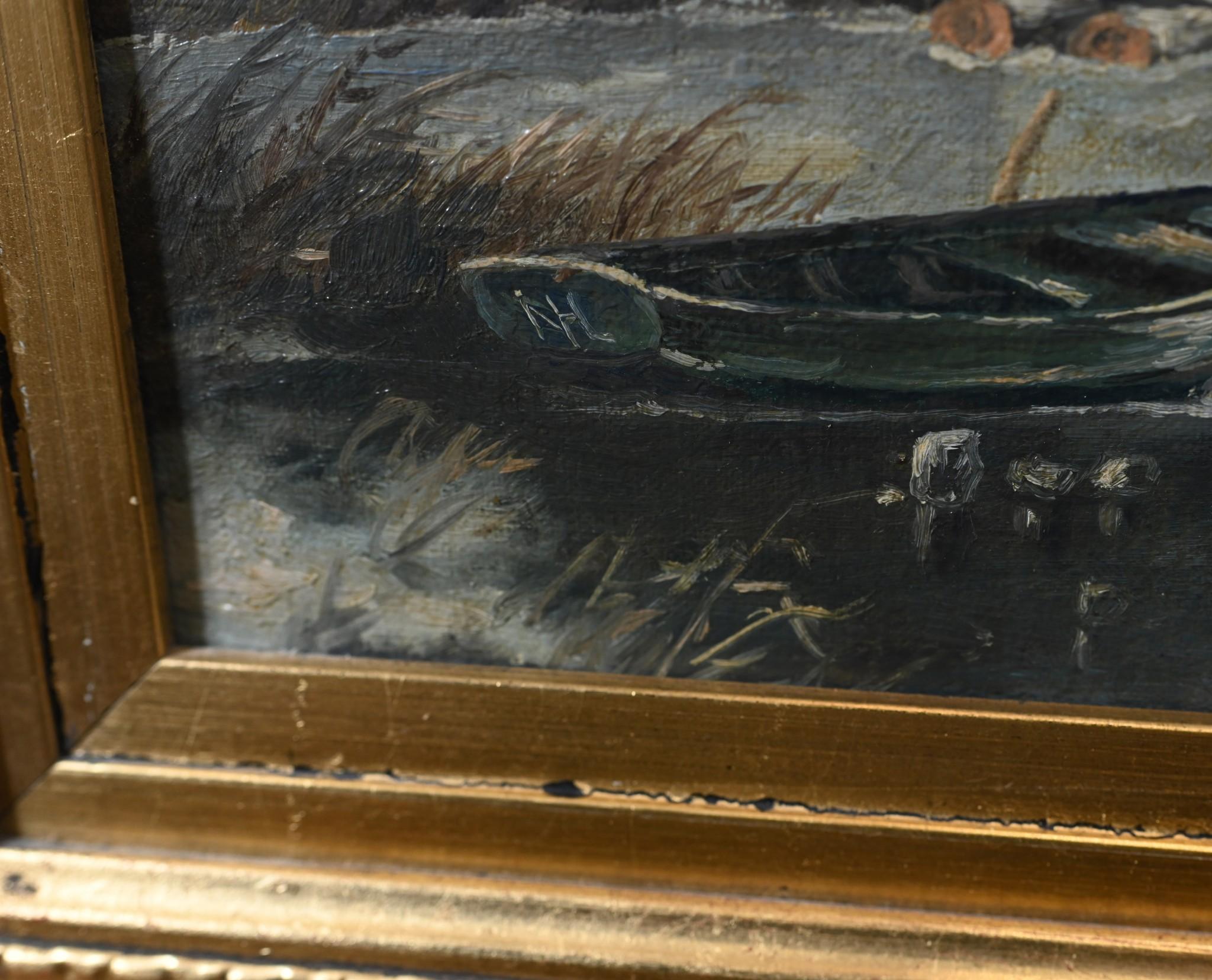 Dutch Oil Painting Frozen Landscape Signed T. Bergman For Sale 2