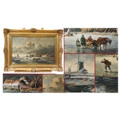 Pittura ad olio olandese Paesaggio congelato firmata T. Bergman