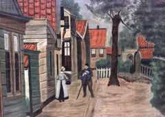 Dutch Biedermeier Oil Painting of Street Scene, 20th Century, 12x16