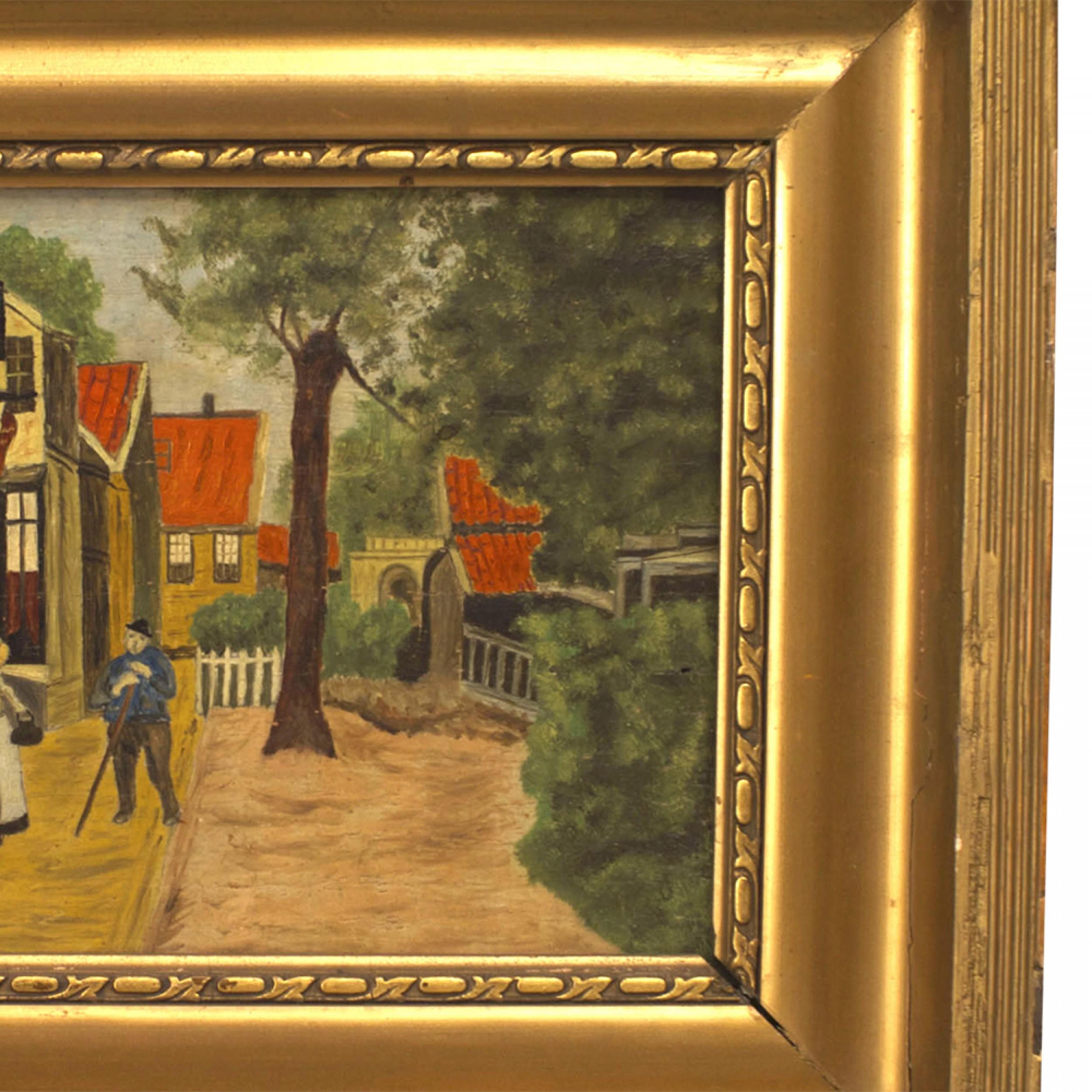 Biedermeier Dutch Oil Painting of Street with Figures For Sale