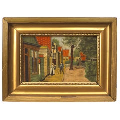 Peinture à l'huile hollandaise d'une rue avec des personnages