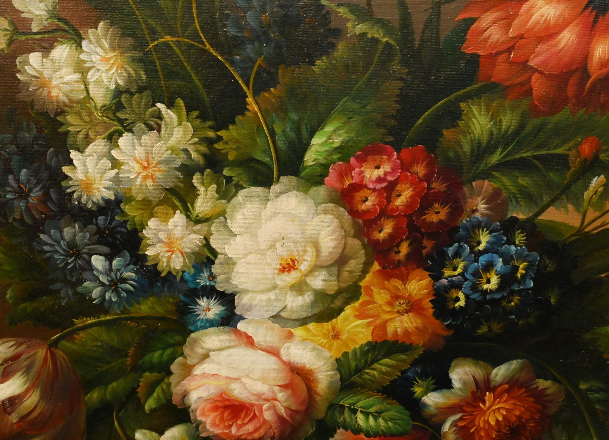 Pintura al Óleo Holandesa Bodegón Espray Floral Marco Dorado en venta 6