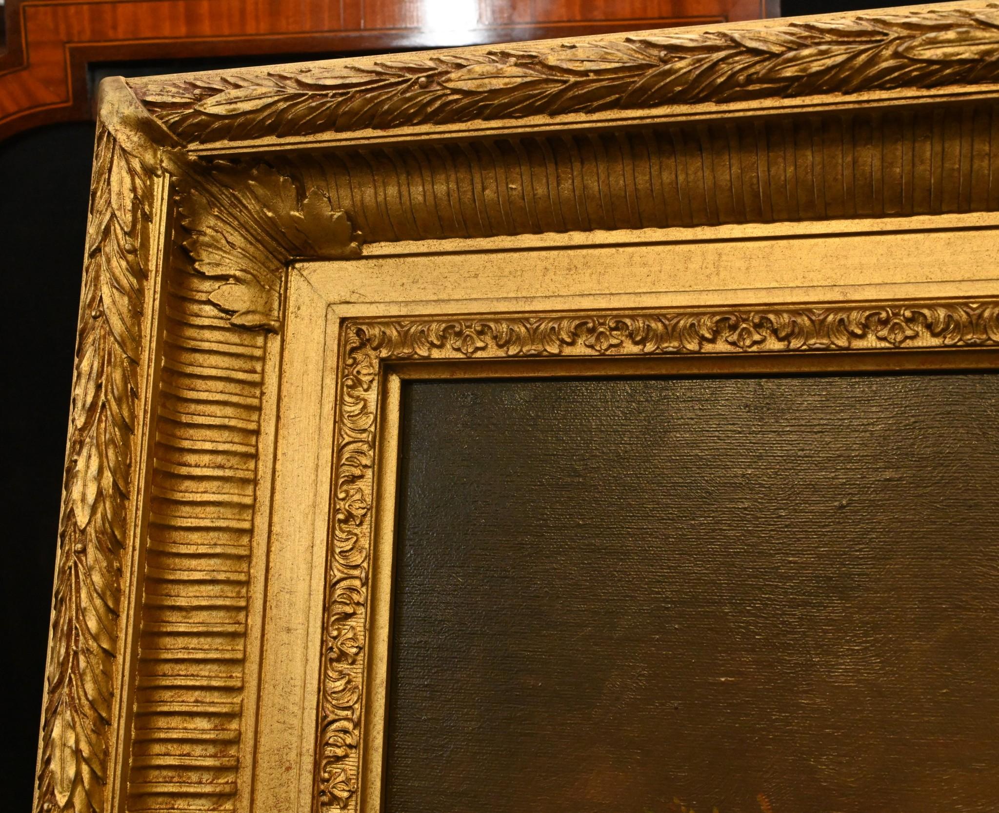 Pintura al Óleo Holandesa Bodegón Espray Floral Marco Dorado en venta 1