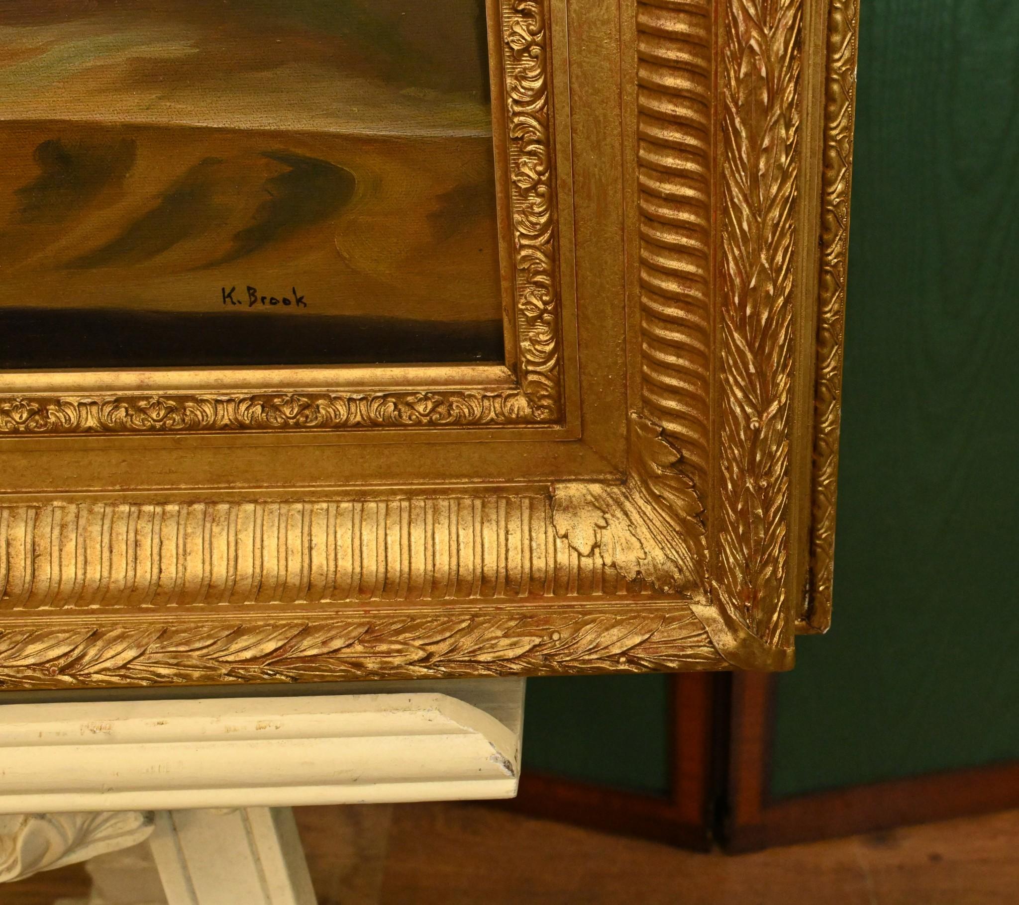 Pintura al Óleo Holandesa Bodegón Espray Floral Marco Dorado en venta 2