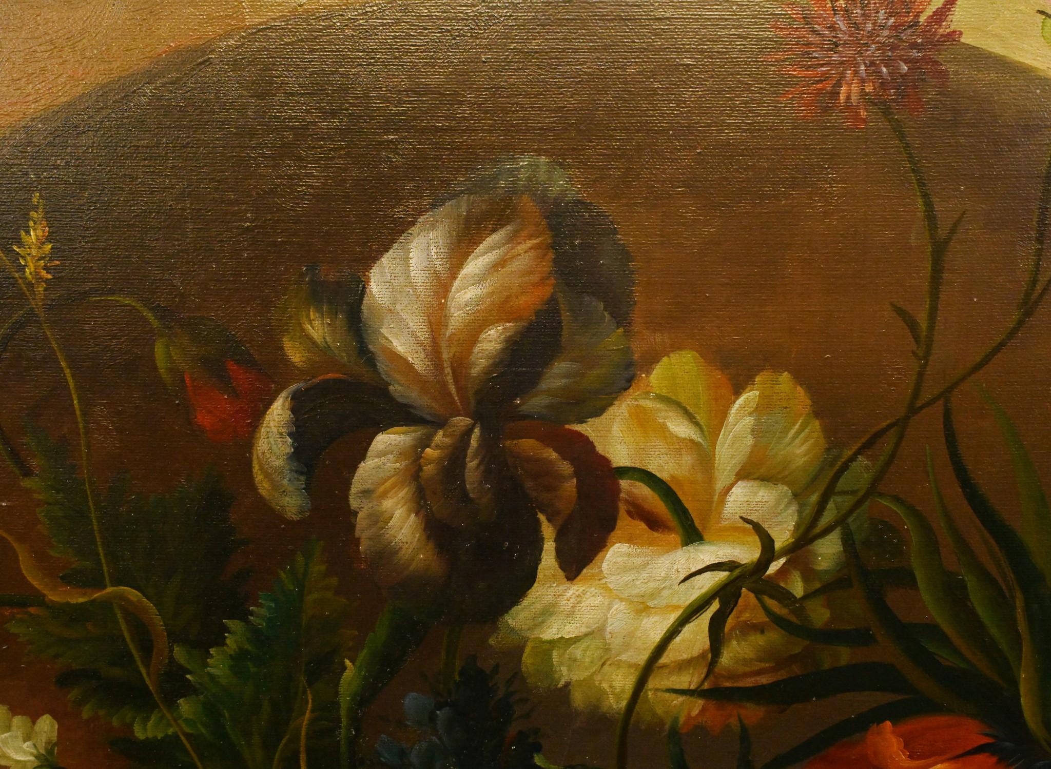 Pintura al Óleo Holandesa Bodegón Espray Floral Marco Dorado en venta 4