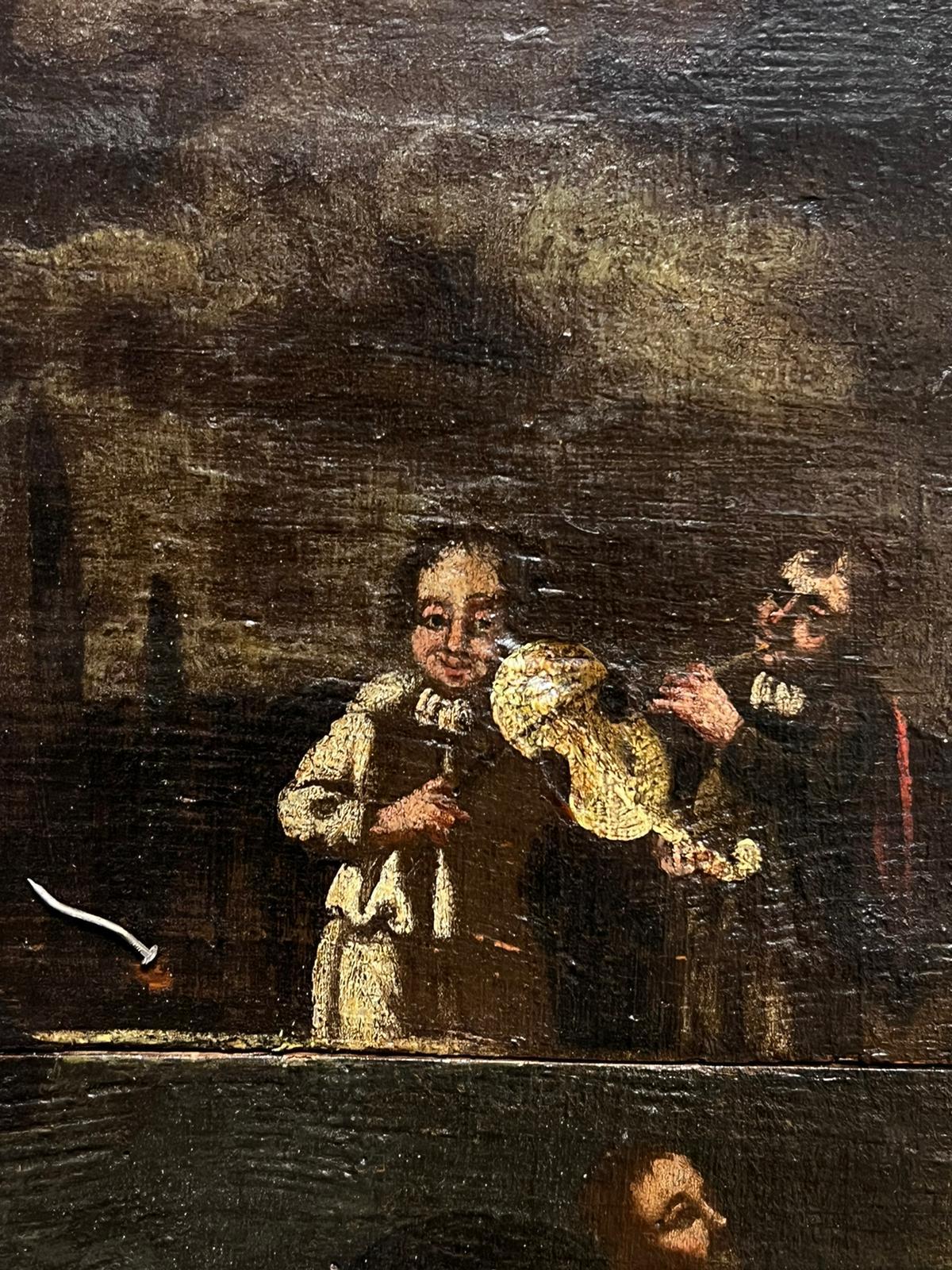 La scène du banquet
Vieux maître baroque hollandais, début du 17e siècle
peinture à l'huile sur panneau de bois, collée sur panneau de velours
panneau de velours : 27 x 34 pouces
panneau : 23.5 x 28 pouces
provenance : collection privée, France.