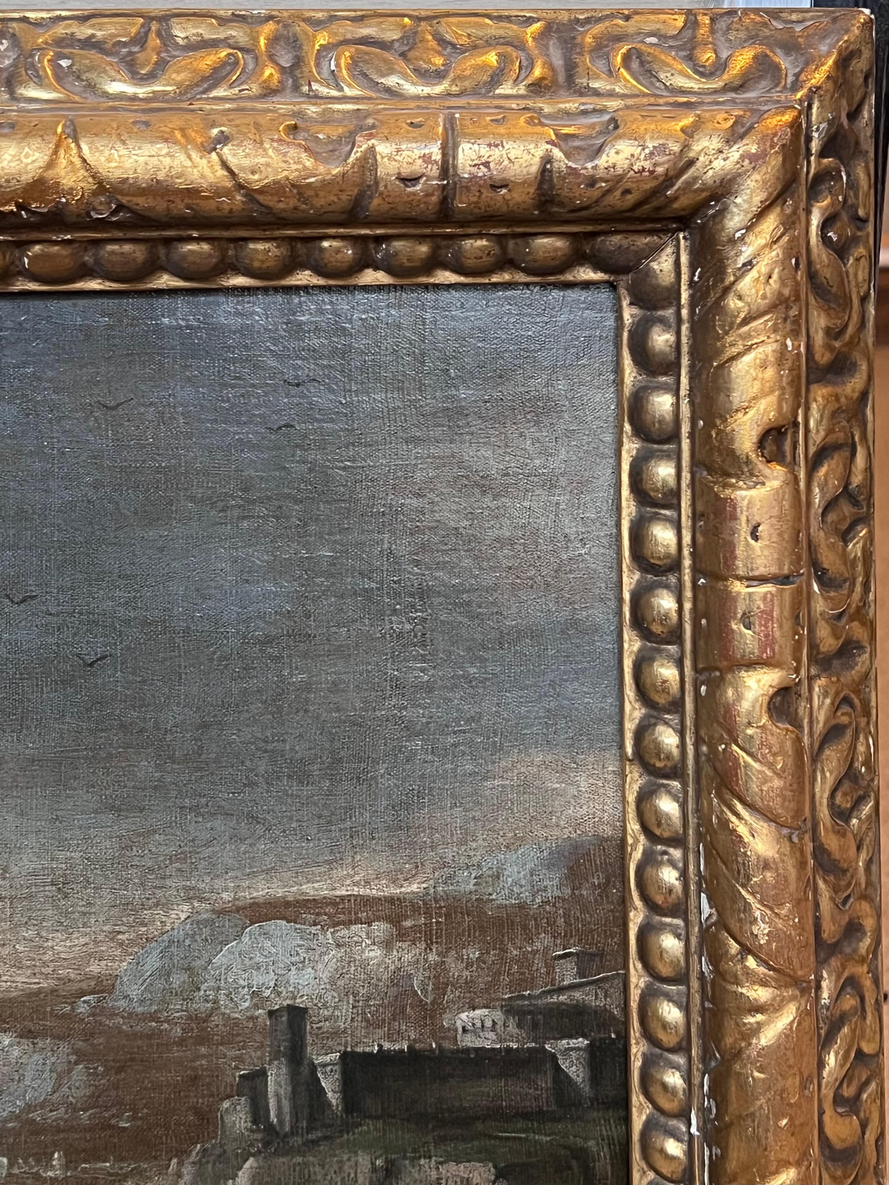 Pittura ad olio olandese del 17° secolo Old Master Shipping in Stormy Seas of Coastline (Navigazione in mari tempestosi) - Painting Antichi maestri di Dutch Old Master