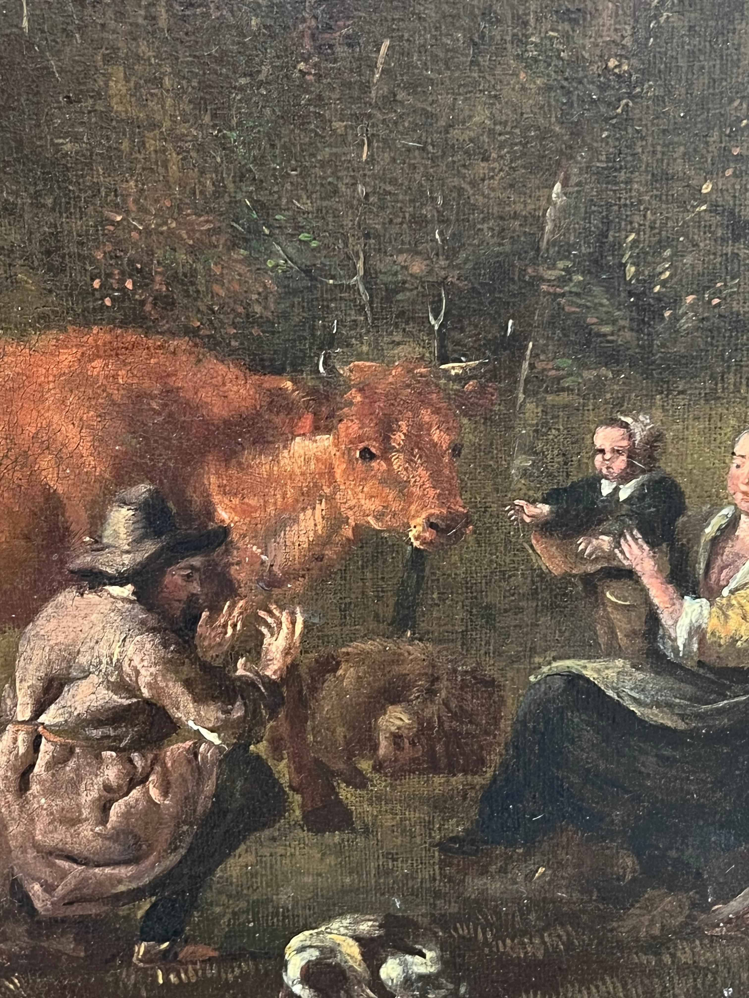 17th-Century Dutch Pastoral Scene Figures Cattle Goats in a Bucolic Landscape - Black Landscape Painting by Dutch Old Master