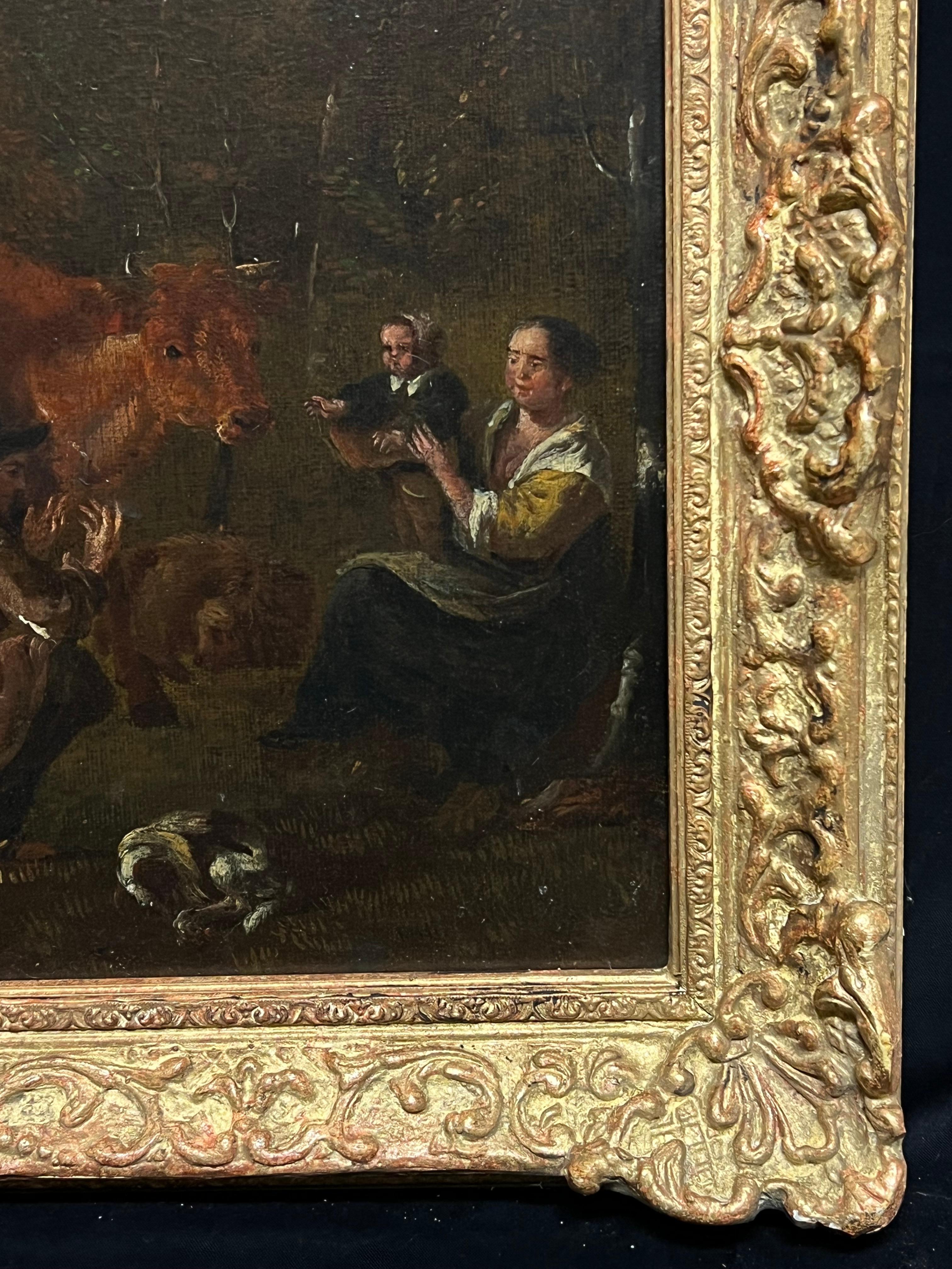 17th-Century Dutch Pastoral Scene Figures Cattle Goats in a Bucolic Landscape For Sale 3