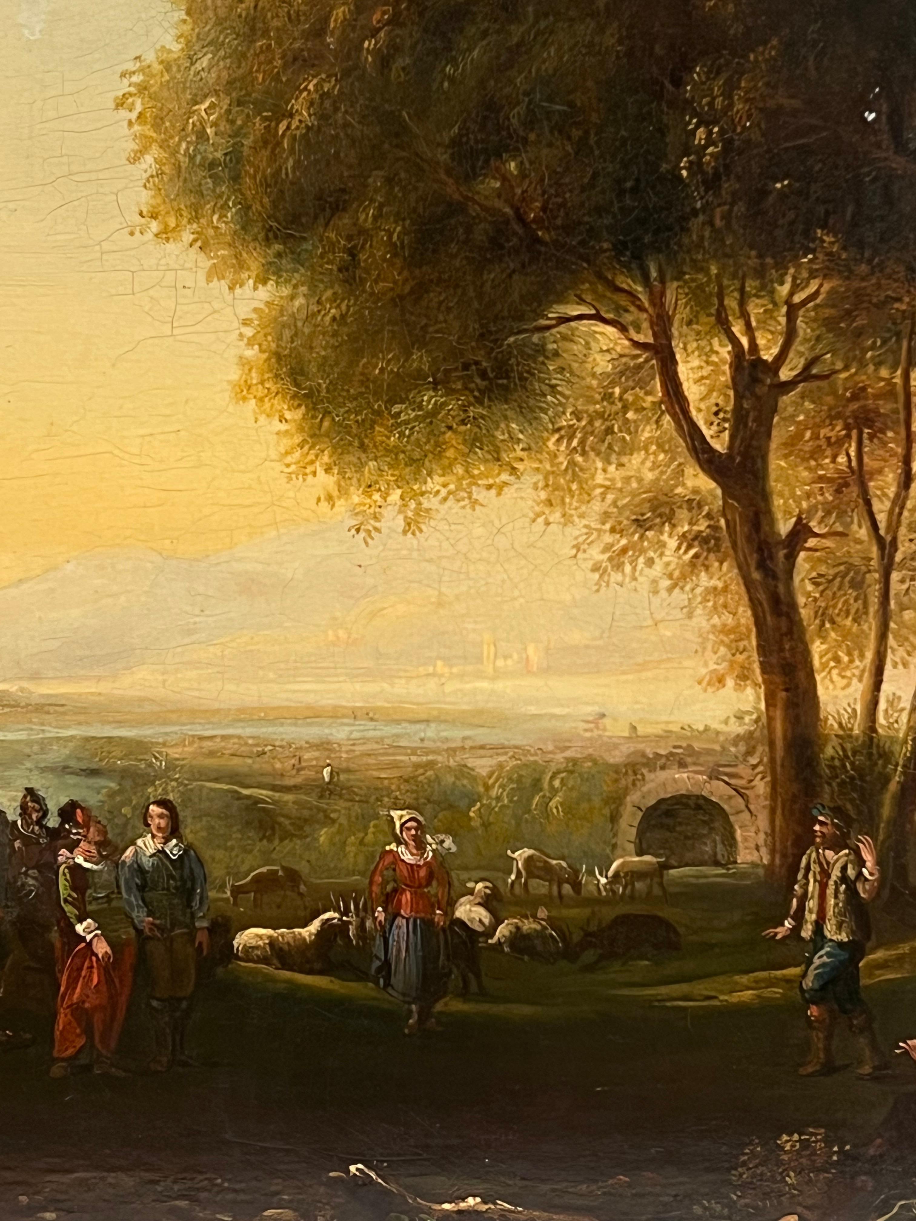 Belle huile de maître hollandaise du XVIIe siècle à l'âge d'or - Figures dans un paysage classique - Painting de Dutch Old Master