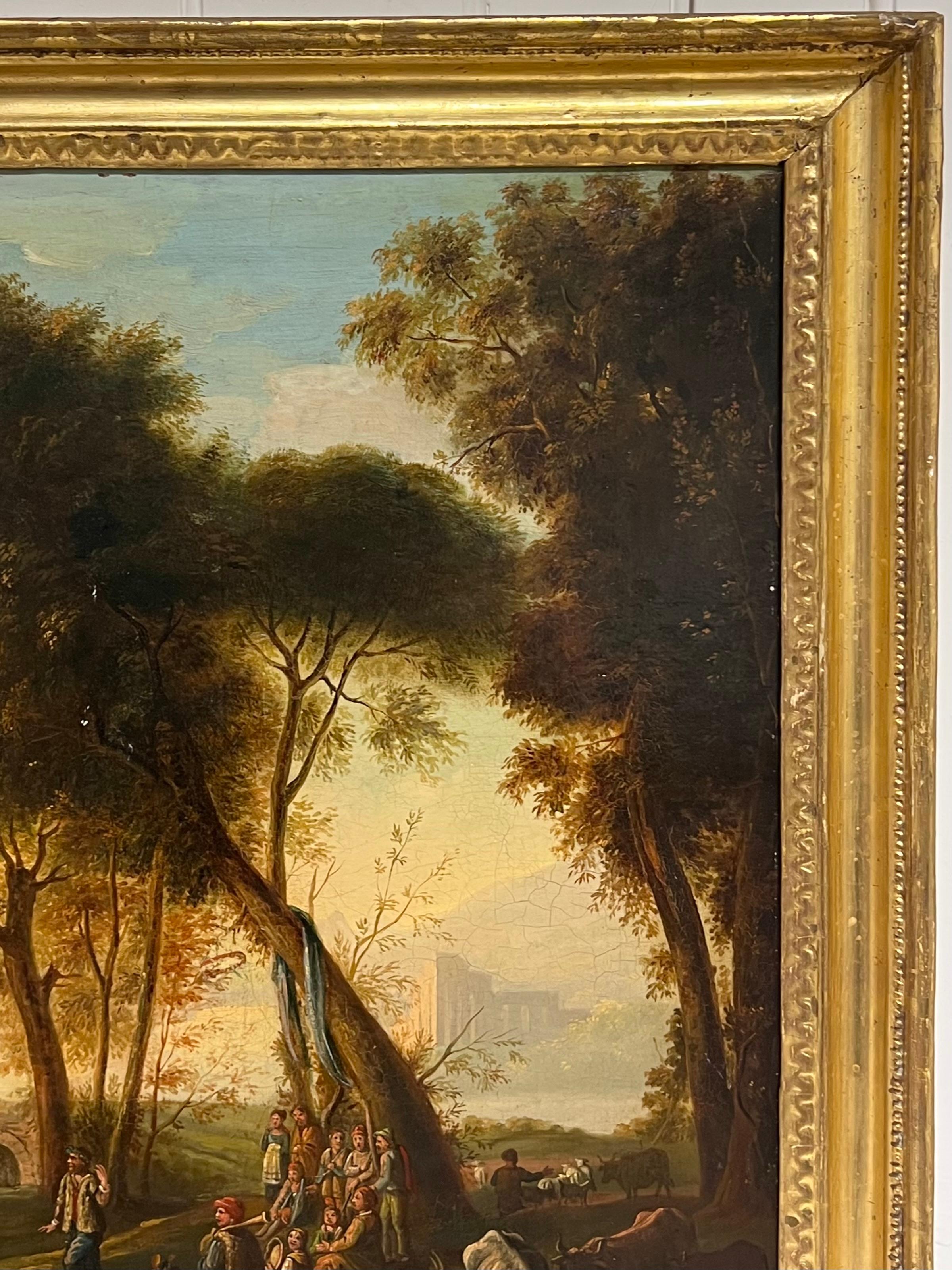 Belle huile de maître hollandaise du XVIIe siècle à l'âge d'or - Figures dans un paysage classique en vente 4