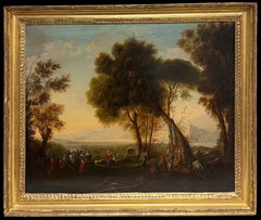 Fine 17th Century Dutch Golden Age Old Master Oil Figures in Classical Landscape