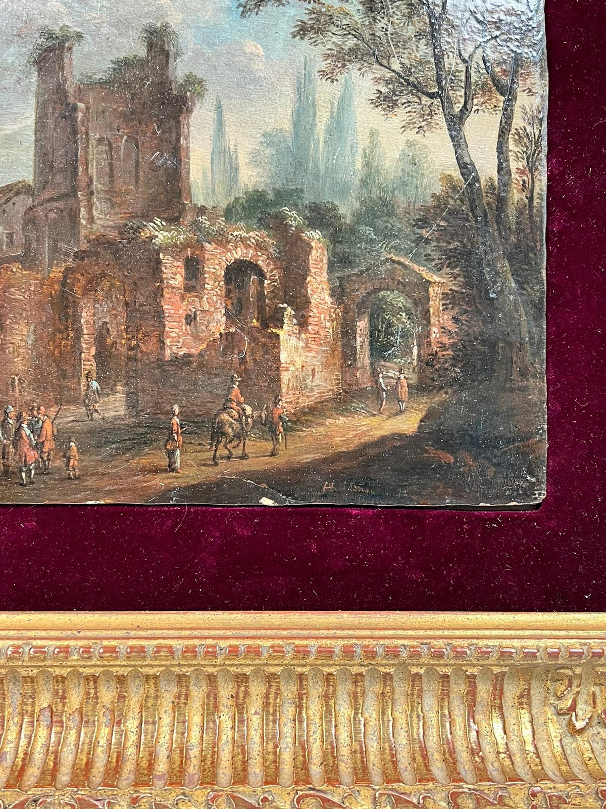 Fine 17th Century Dutch Old Master Oil Figures outside City Gates & Buildings 2