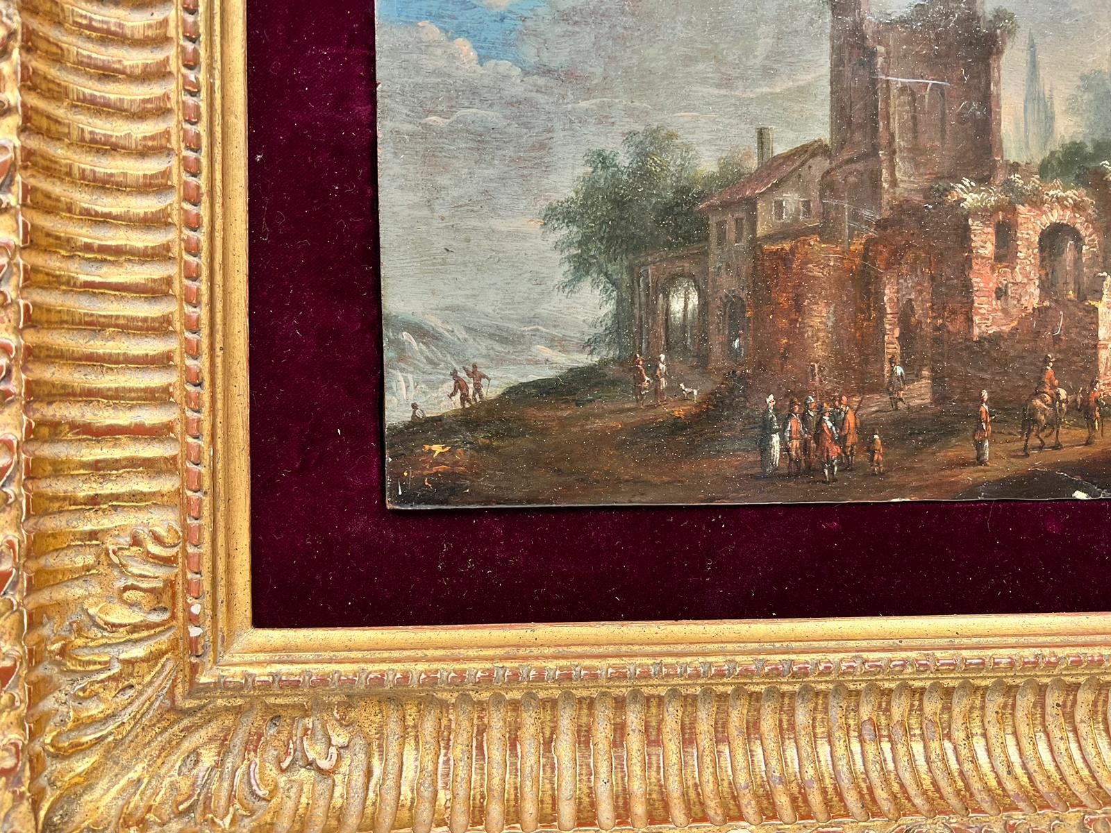 Fine 17th Century Dutch Old Master Oil Figures outside City Gates & Buildings 3