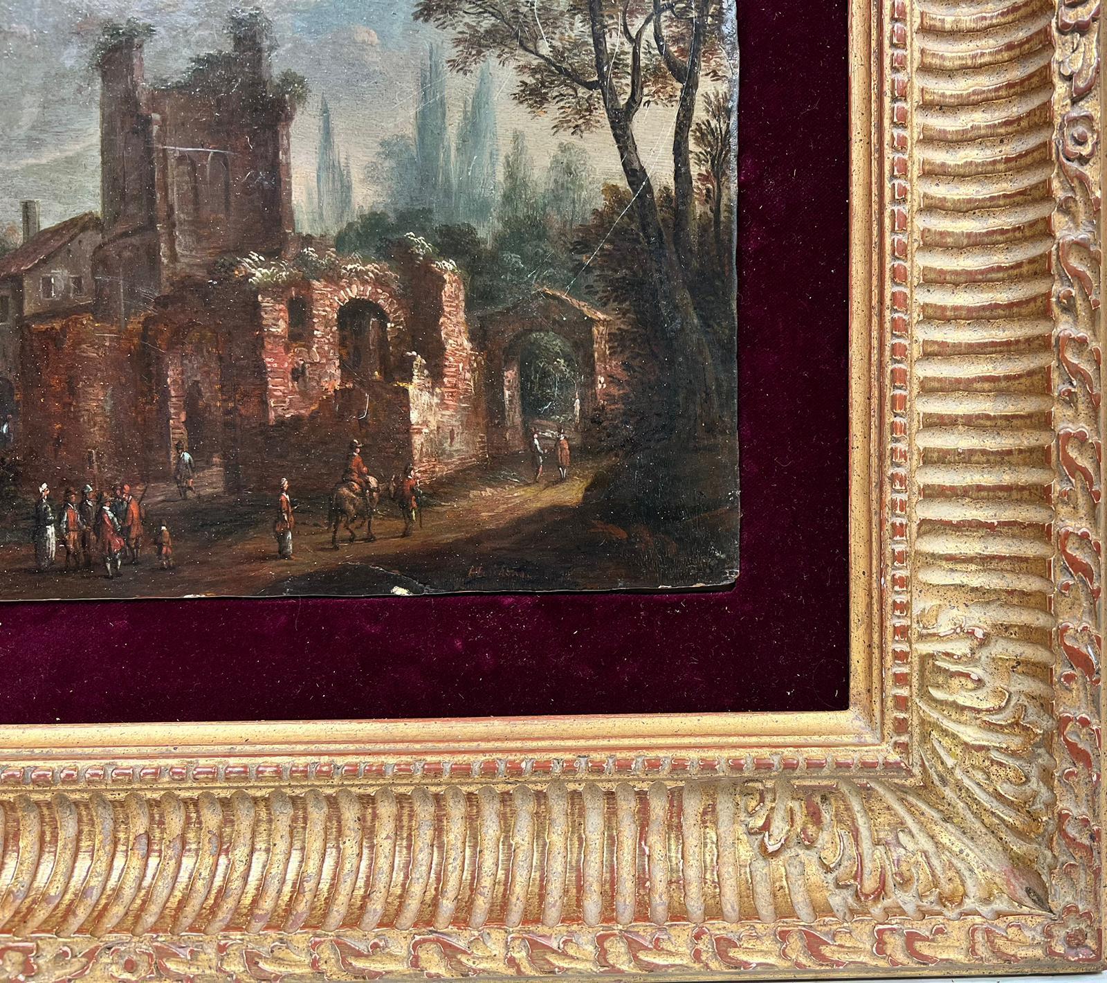 Fine 17th Century Dutch Old Master Oil Figures outside City Gates & Buildings 4