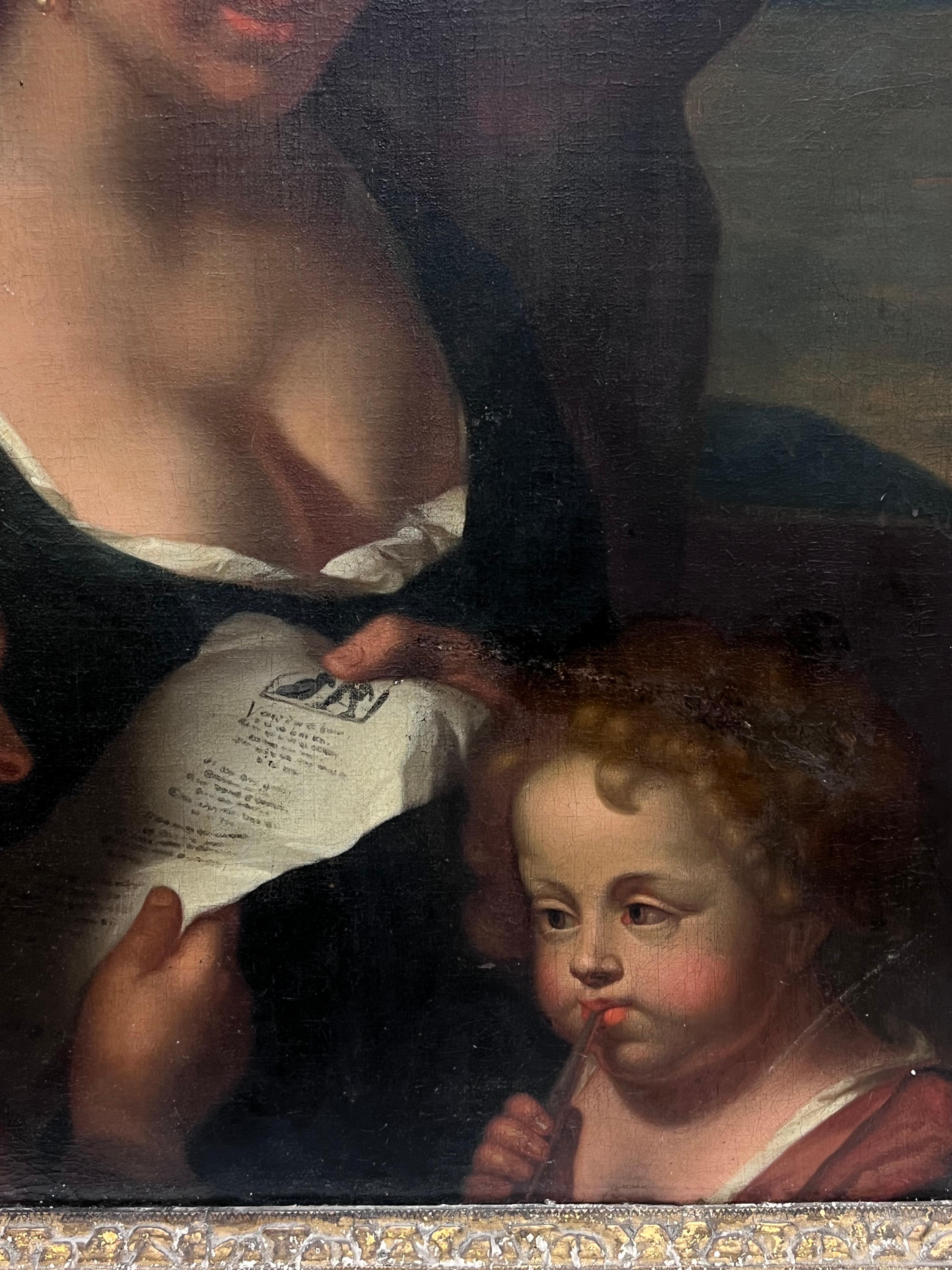 Fine 17th Century Dutch Old Master Oil Painting Mother & Young Children Reading For Sale 9