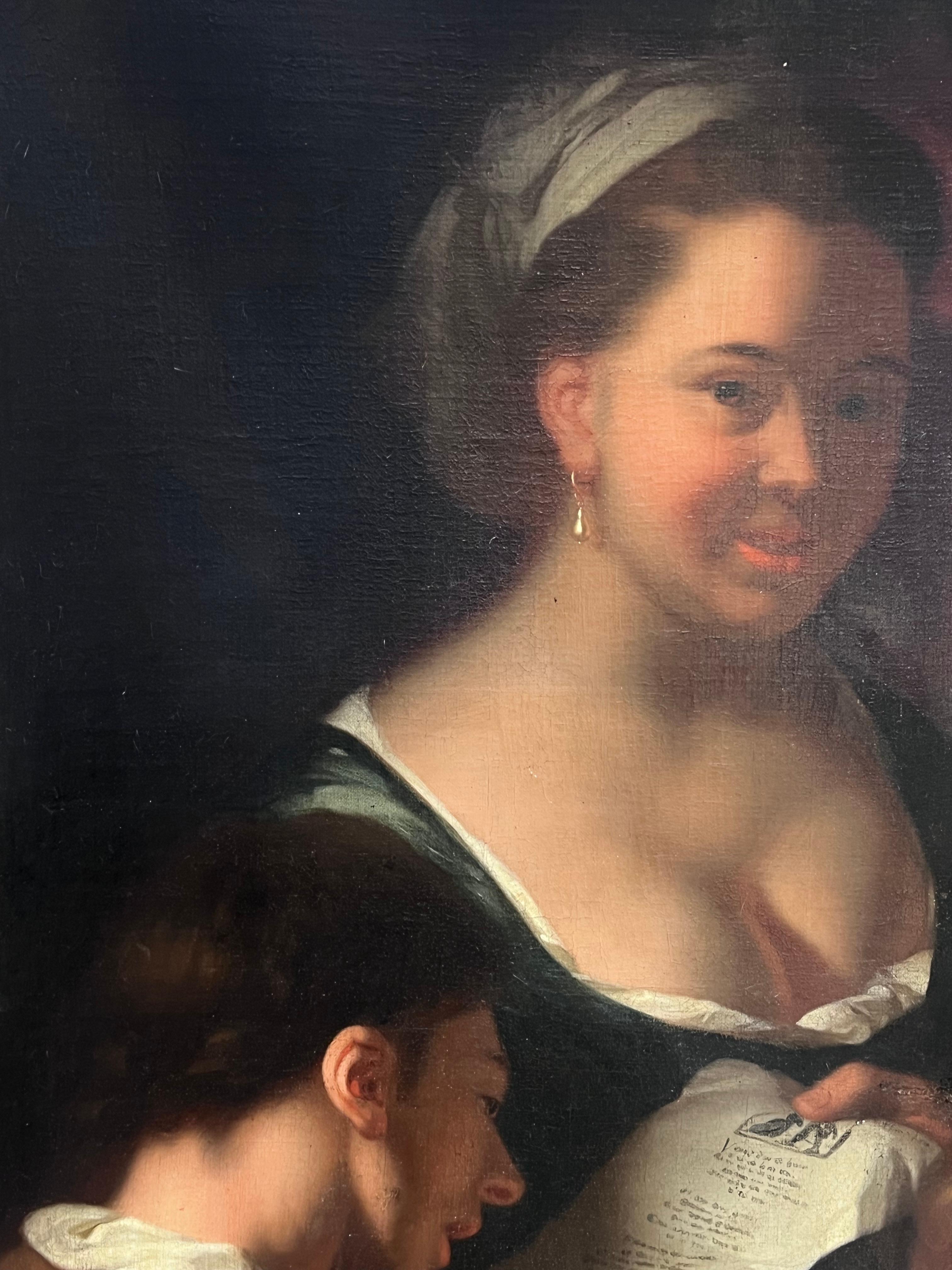 Fine 17th Century Dutch Old Master Oil Painting Mother & Young Children Reading For Sale 2